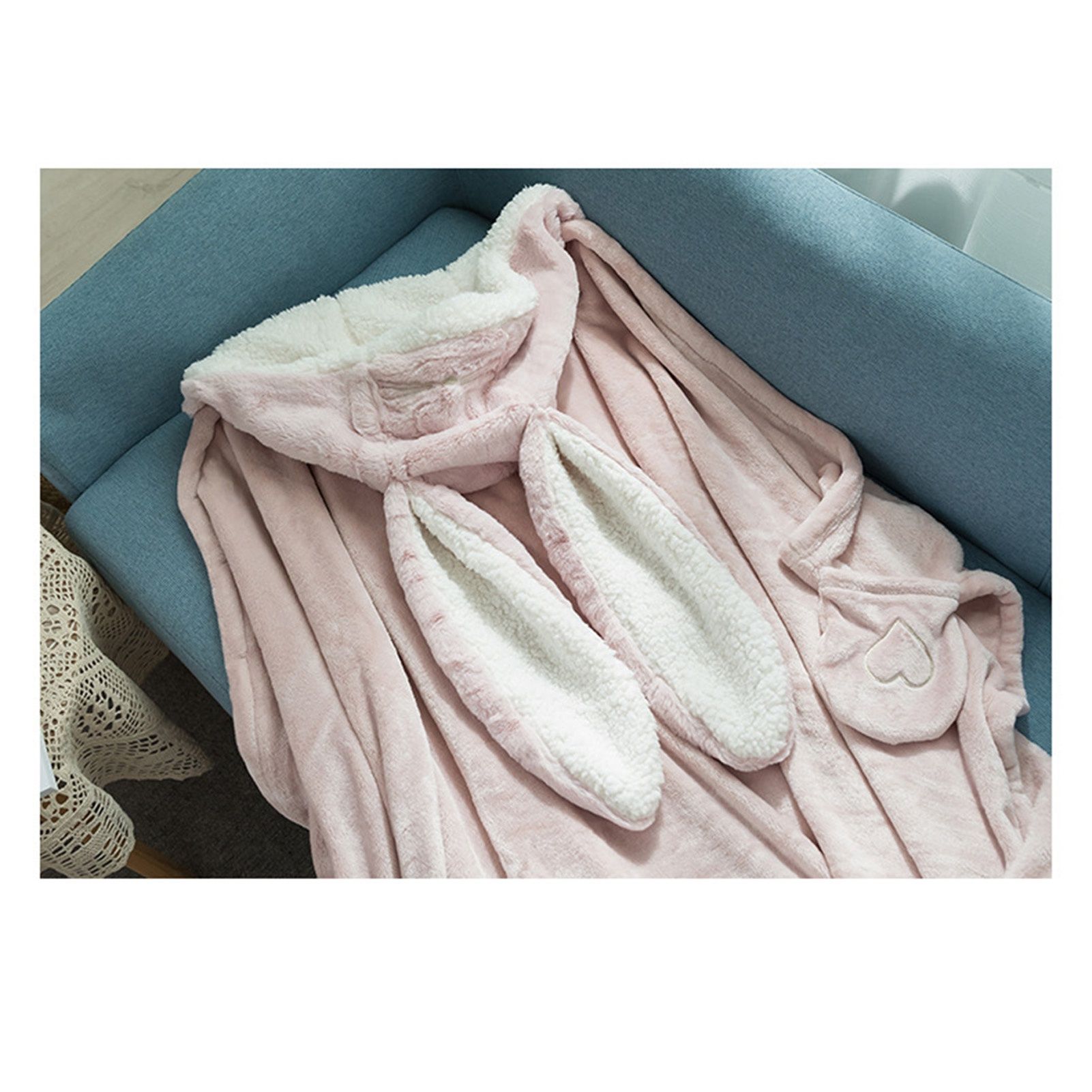 Hooded Blanket Wearable Polyester Plush Rabbit Ear Hooded Blanket Throw Soft view 12