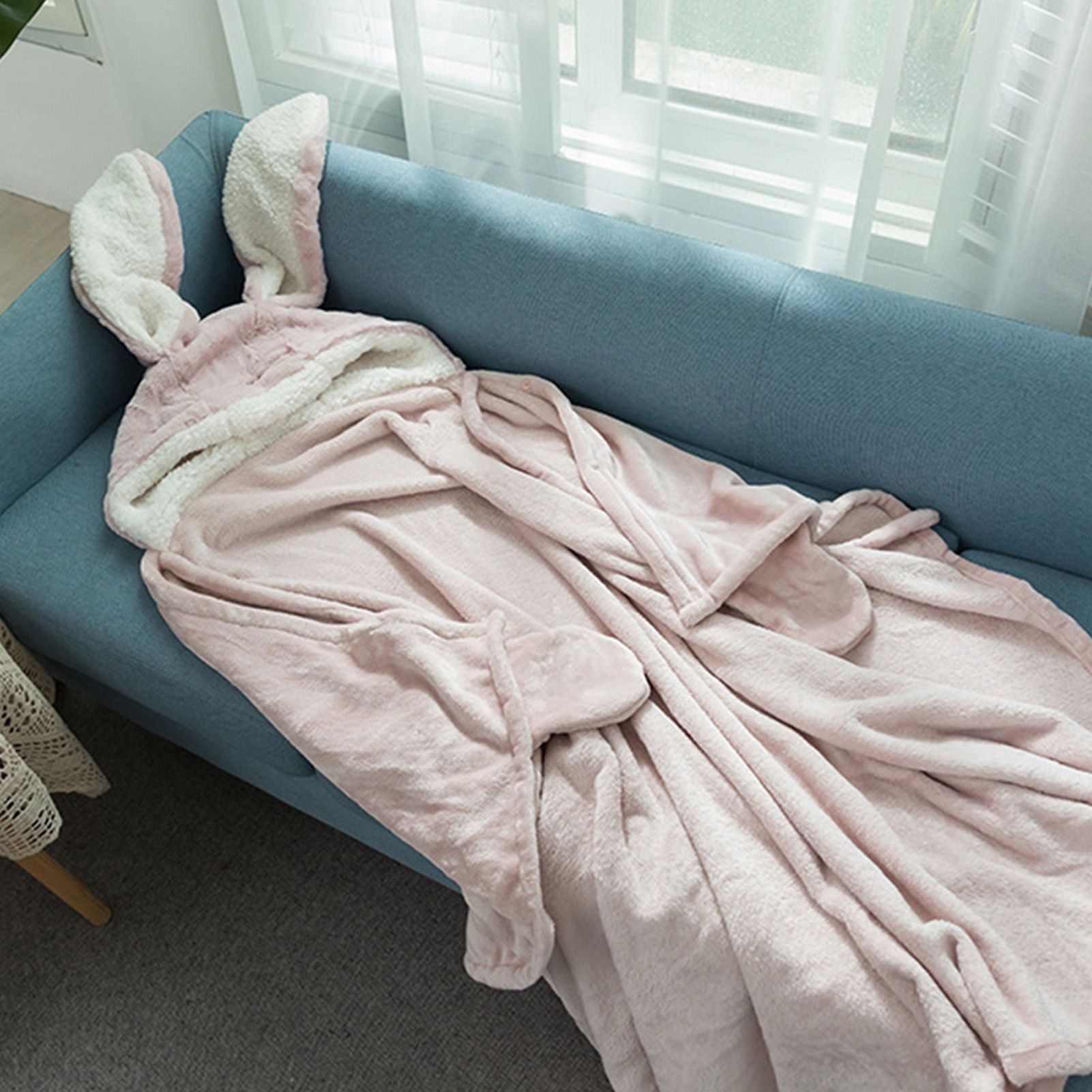 Hooded Blanket Wearable Polyester Plush Rabbit Ear Hooded Blanket Throw Soft view 15