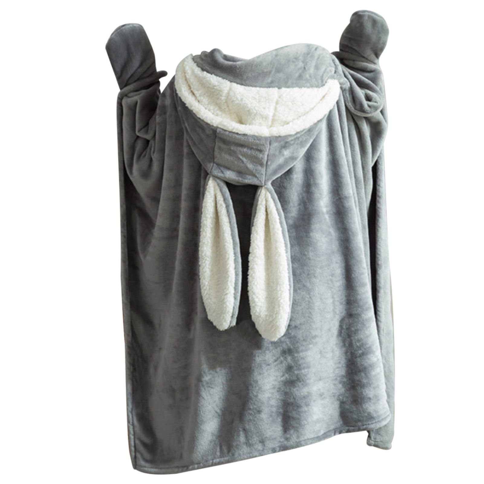Hooded Blanket Wearable Polyester Plush Rabbit Ear Hooded Blanket Throw Soft view 2