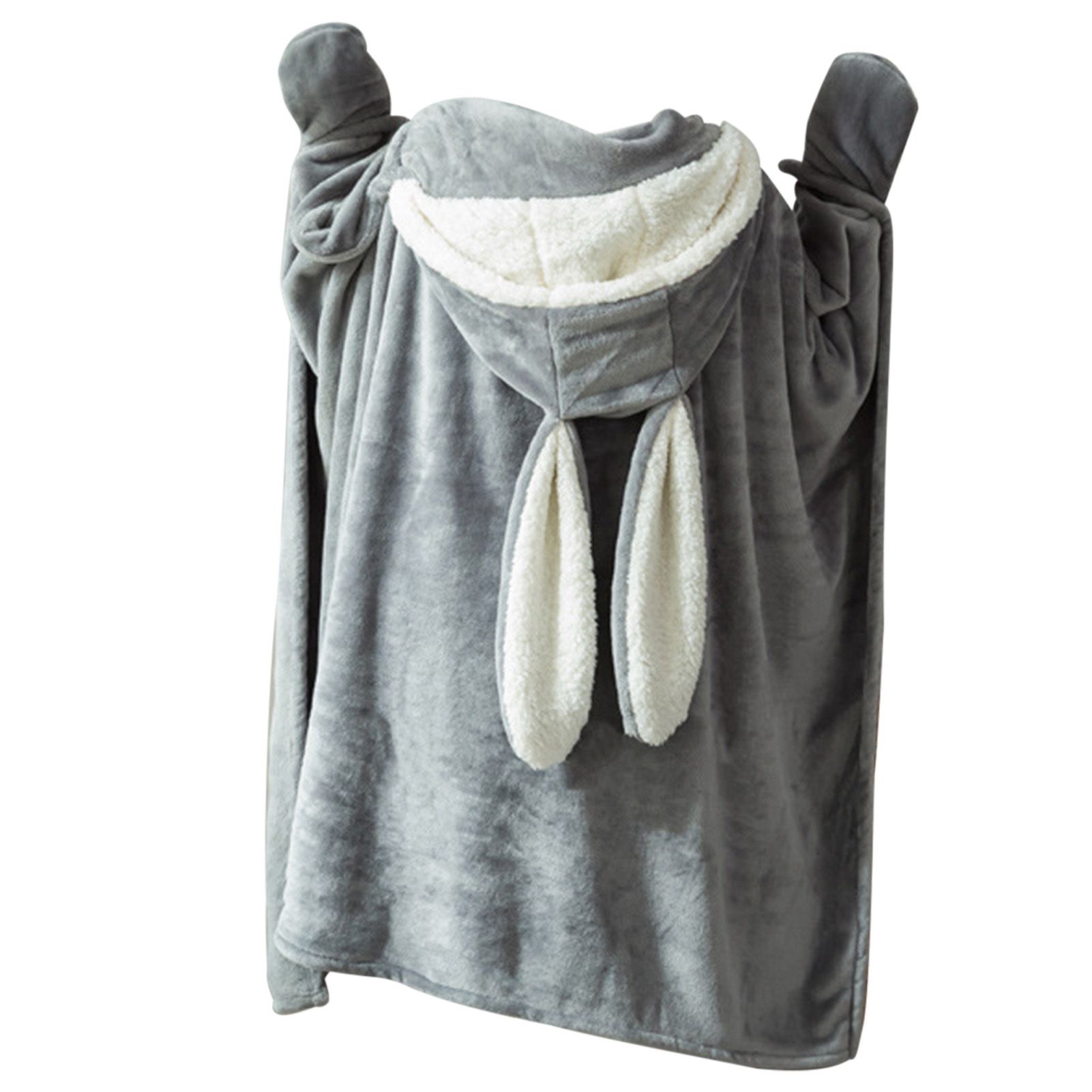 Hooded Blanket Wearable Polyester Plush Rabbit Ear Hooded Blanket Throw Soft view 4