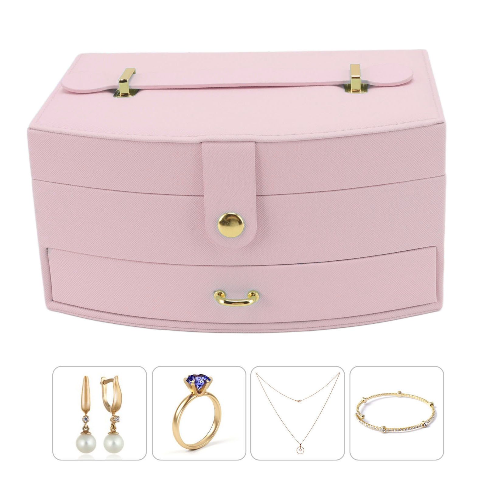 Travel Jewelry Case Portable 2 Layers PU Leather Jewelry Storage Holder Box view 11