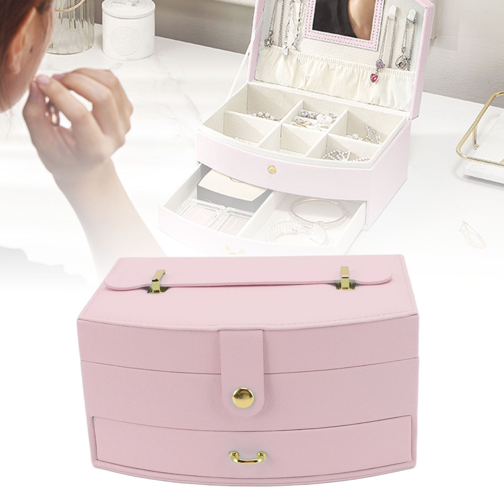 Travel Jewelry Case Portable 2 Layers PU Leather Jewelry Storage Holder Box view 12