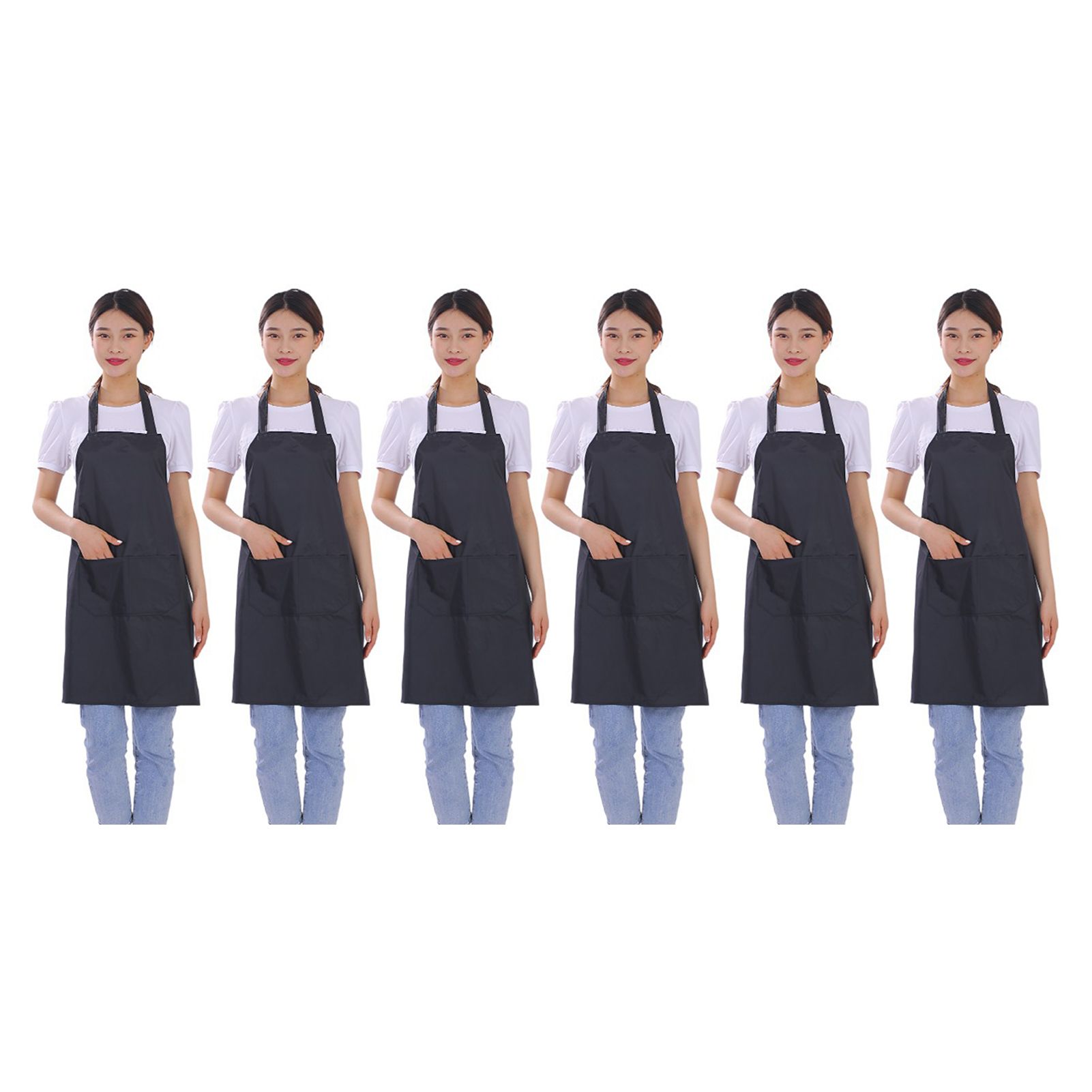 6pcs Waterproof Apron Lightweight Black Apron with Two Pockets for Mens Women