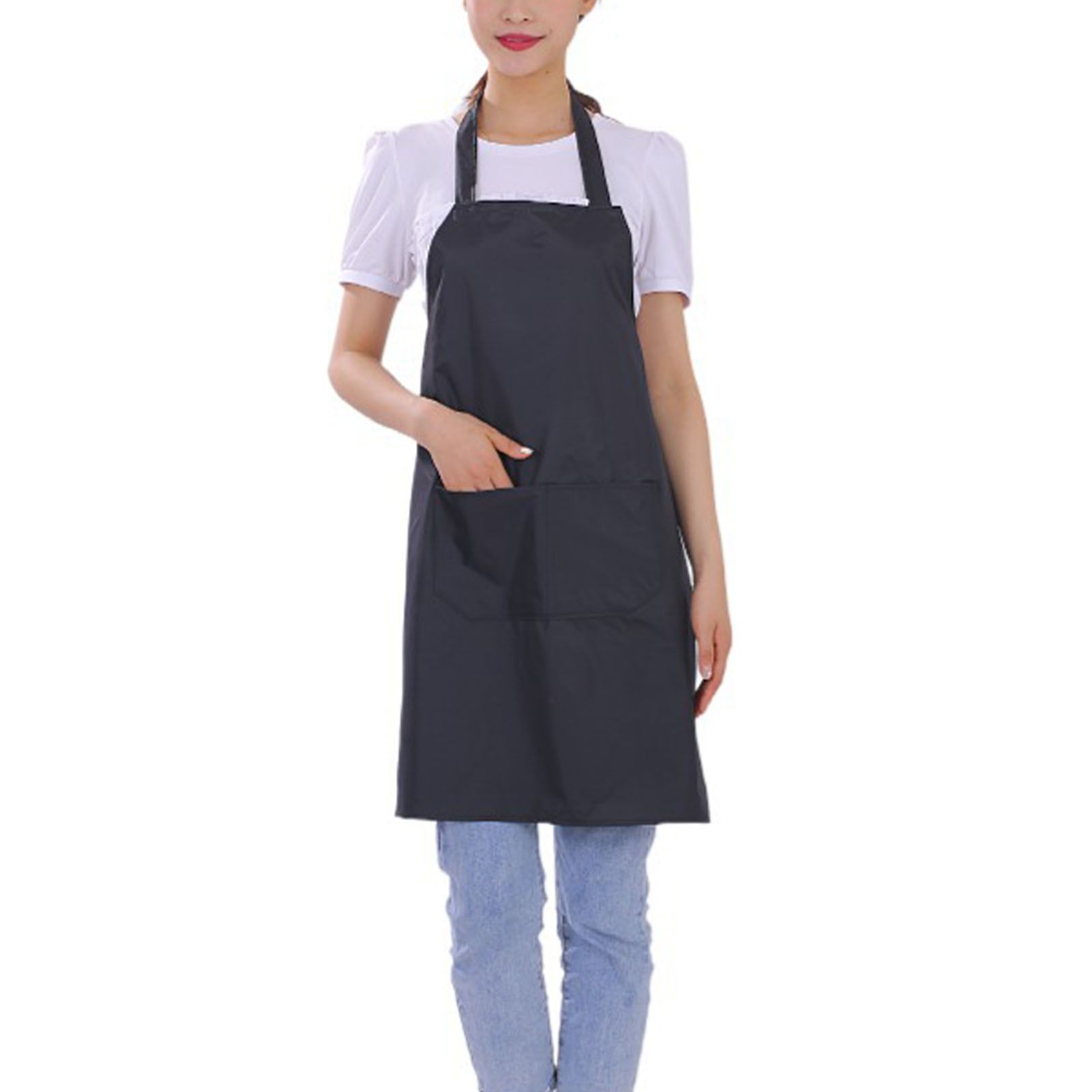 6pcs Waterproof Apron Lightweight Black Apron with Two Pockets for Mens Women view 2