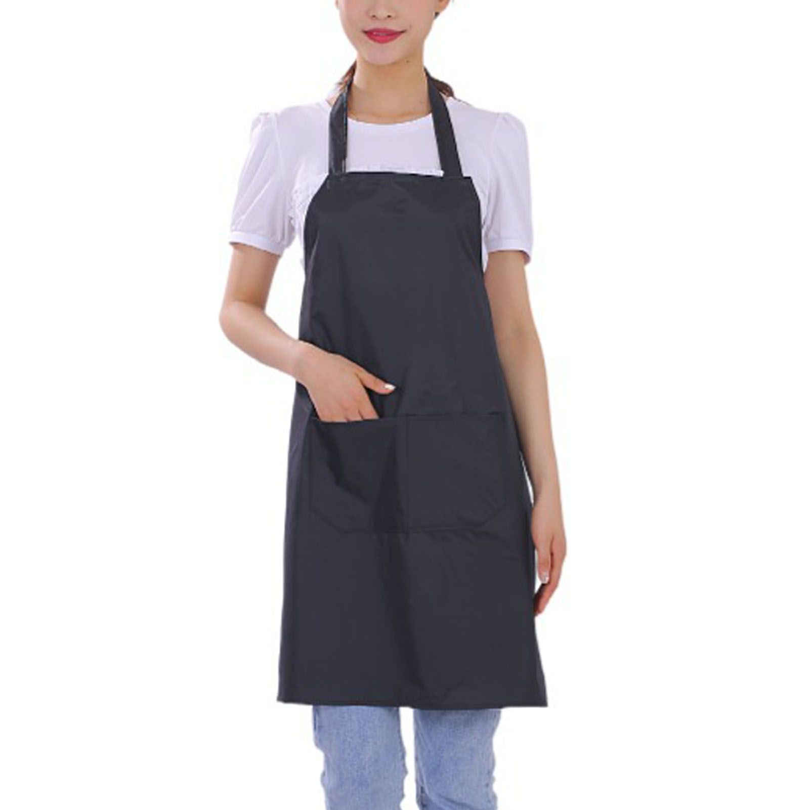 6pcs Waterproof Apron Lightweight Black Apron with Two Pockets for Mens Women view 3