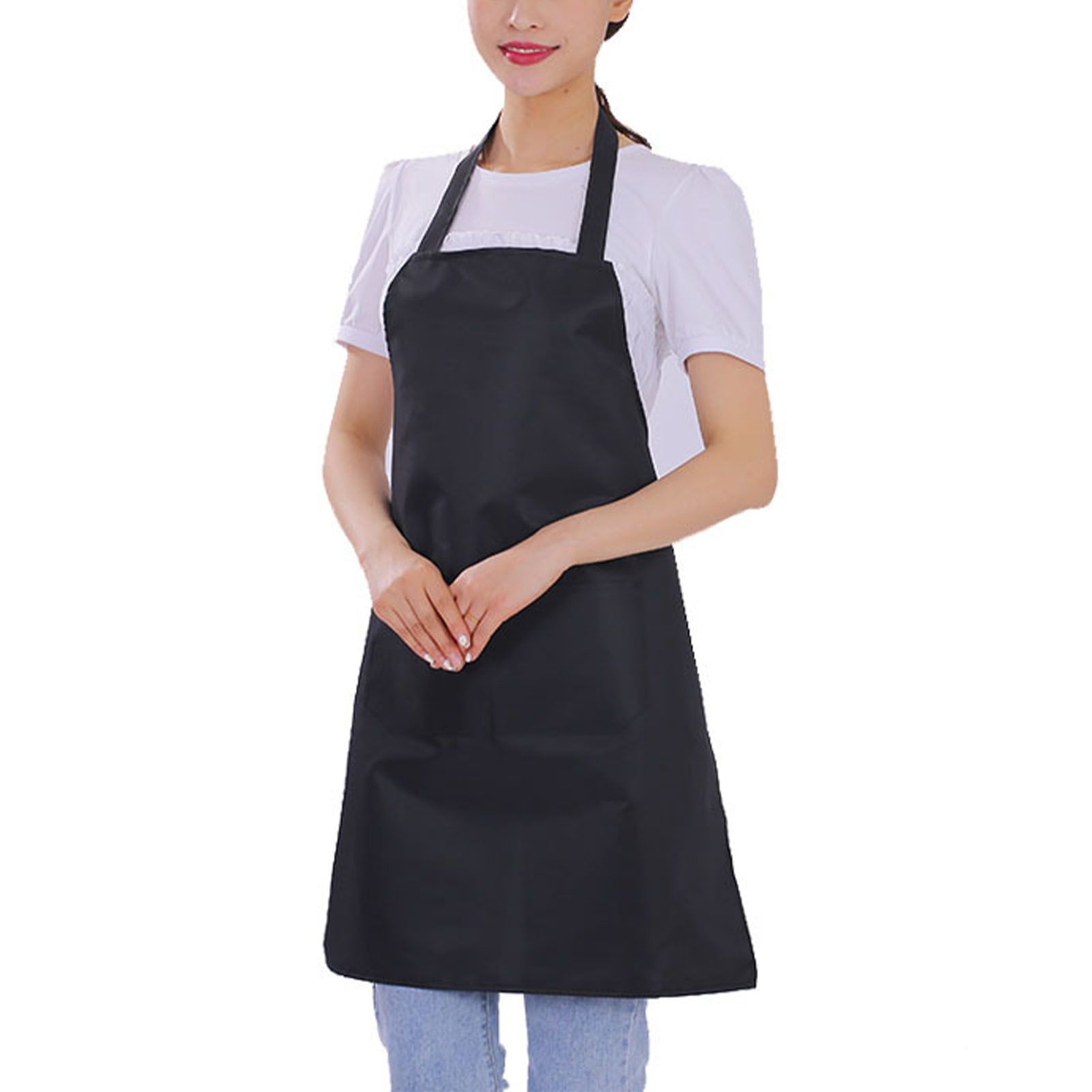 6pcs Waterproof Apron Lightweight Black Apron with Two Pockets for Mens Women view 4