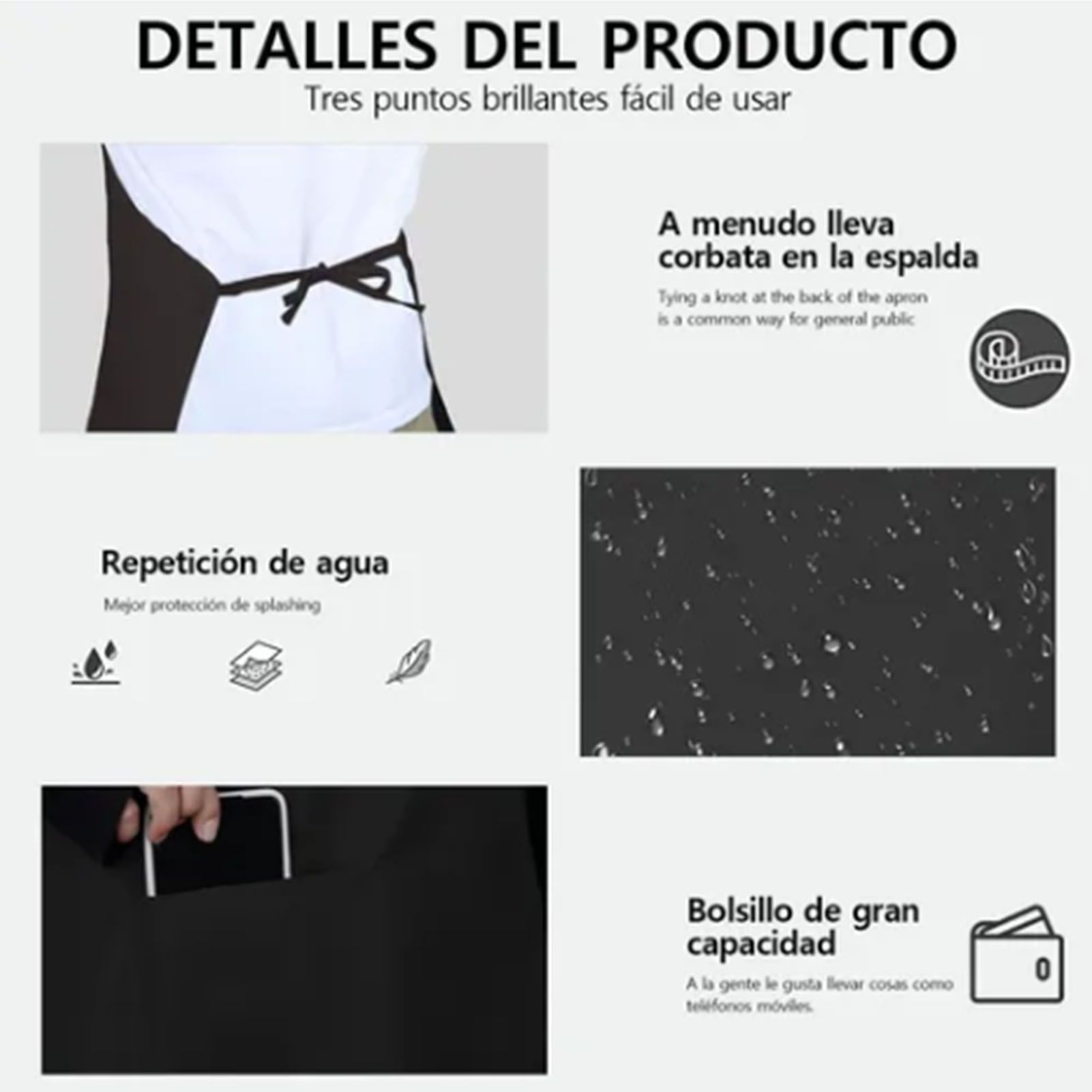 6pcs Waterproof Apron Lightweight Black Apron with Two Pockets for Mens Women view 13