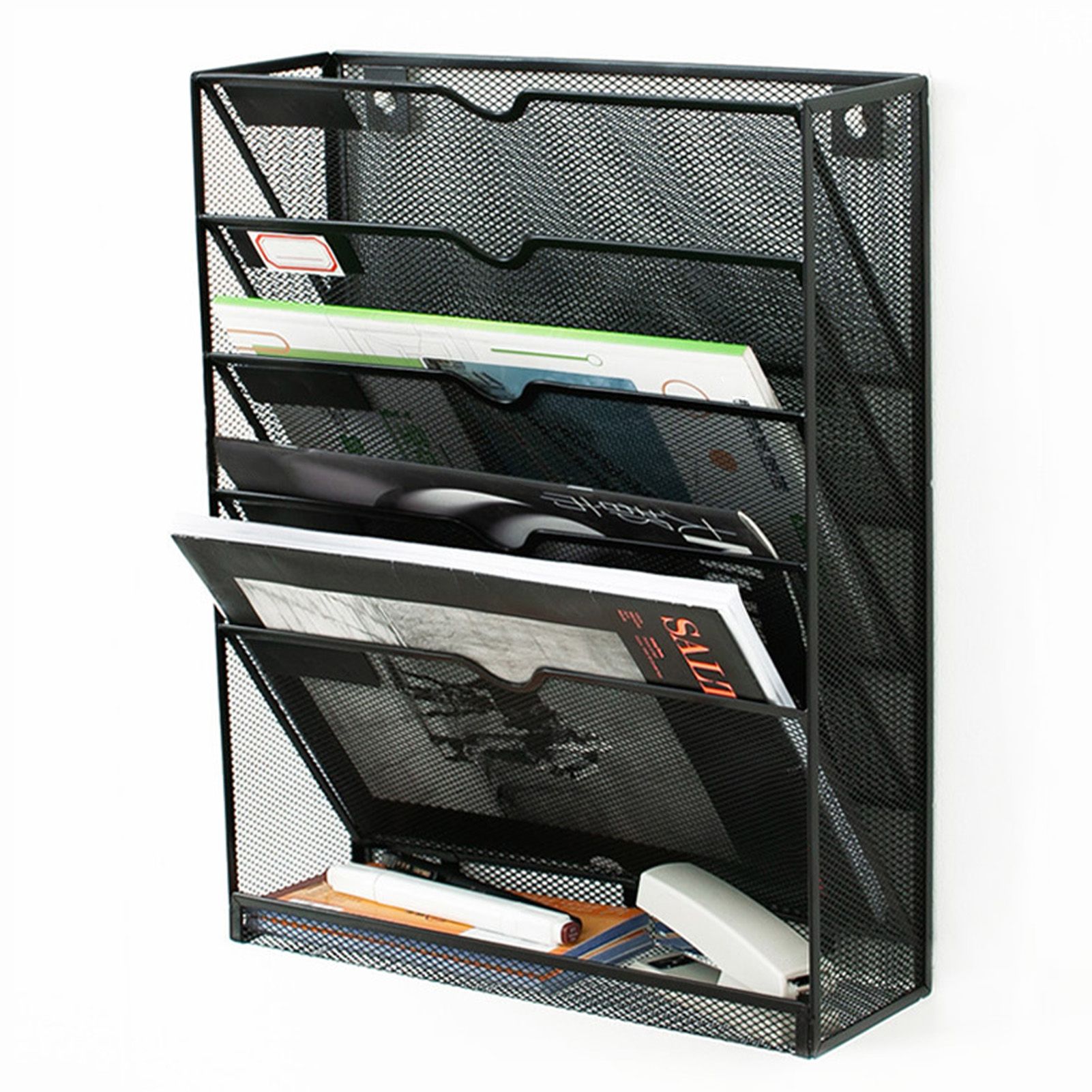5 Tier Wall File Organizer Vertical Placement Glossy Edges Wall Mount File view 2
