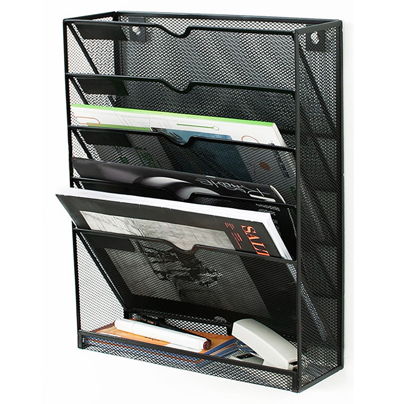 5 Tier Wall File Organizer Vertical Placement Glossy Edges Wall Mount File view 6
