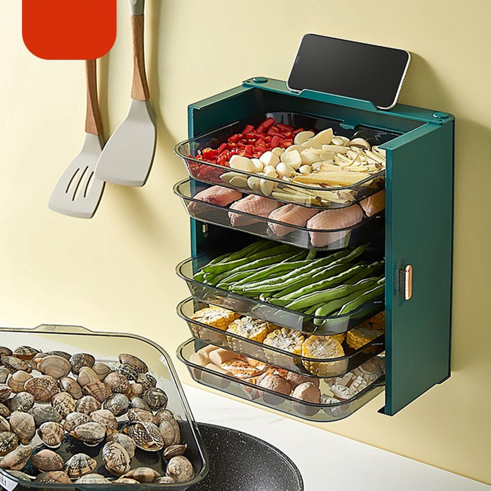 Kitchen Side Dishes Punch Free Foldable PET 6 Layers Wall Mounted Organization view 9