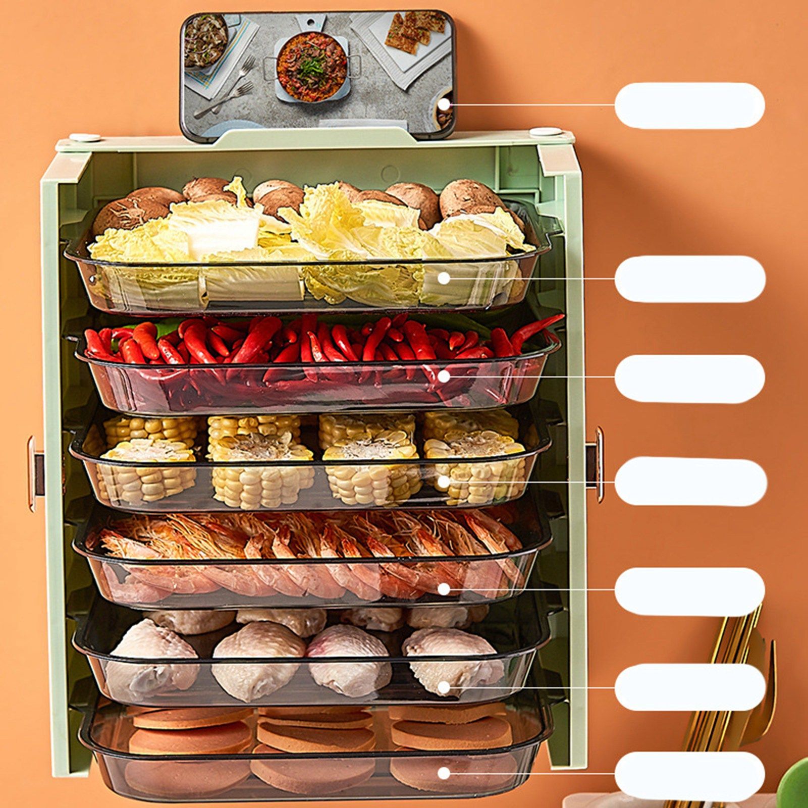 Kitchen Side Dishes Punch Free Foldable PET 6 Layers Wall Mounted Organization view 6