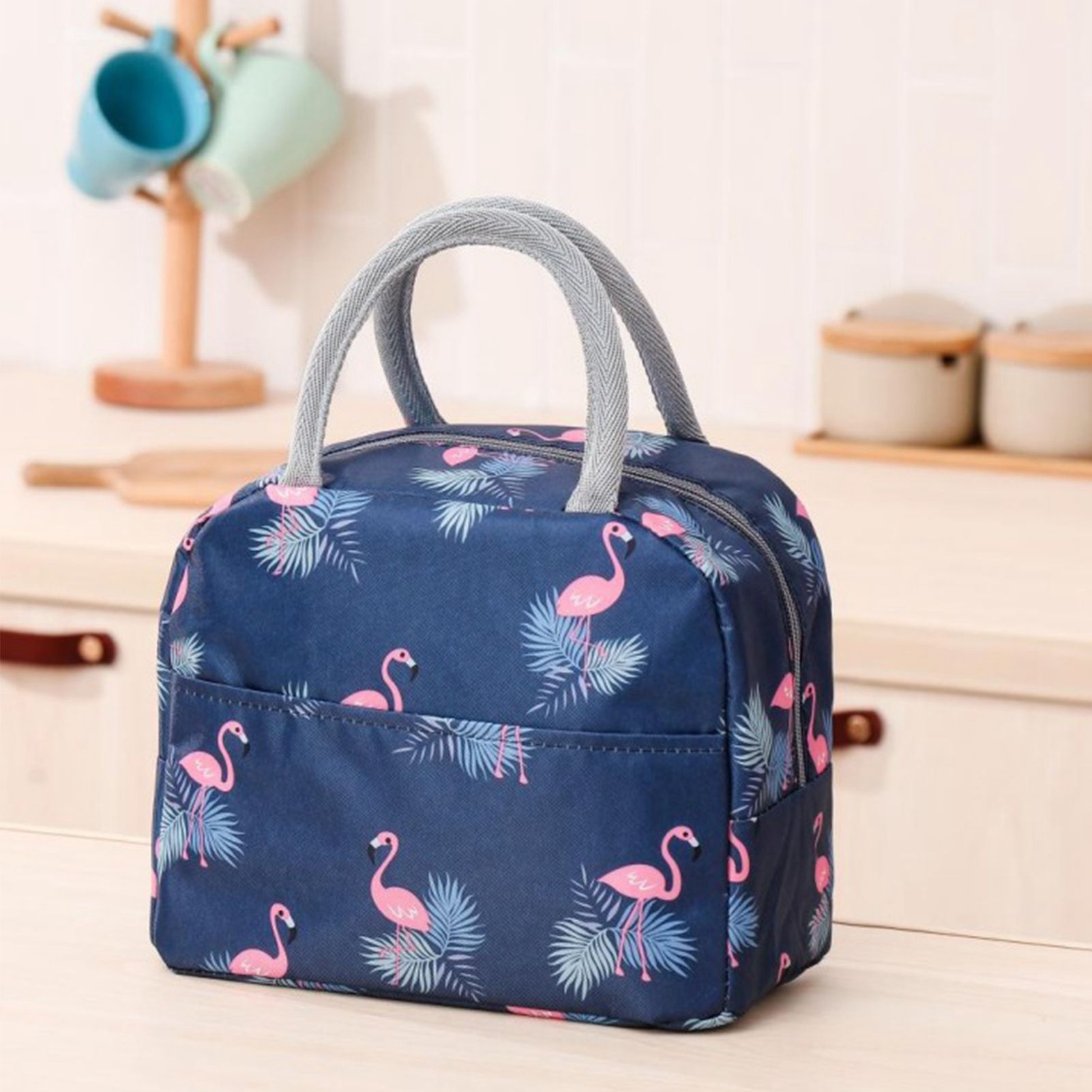Insulated Lunch Bag Large Capacity Flamingo Pattern Portable Thickened Zipper view 5