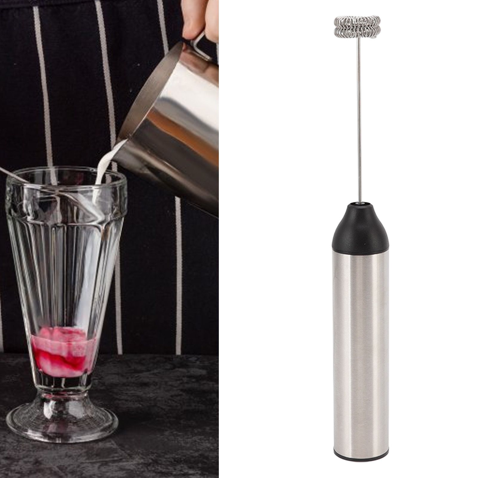 Handheld Milk Frother Lightweight Stainless Steel ABS Electric Whisk with 2 view 11