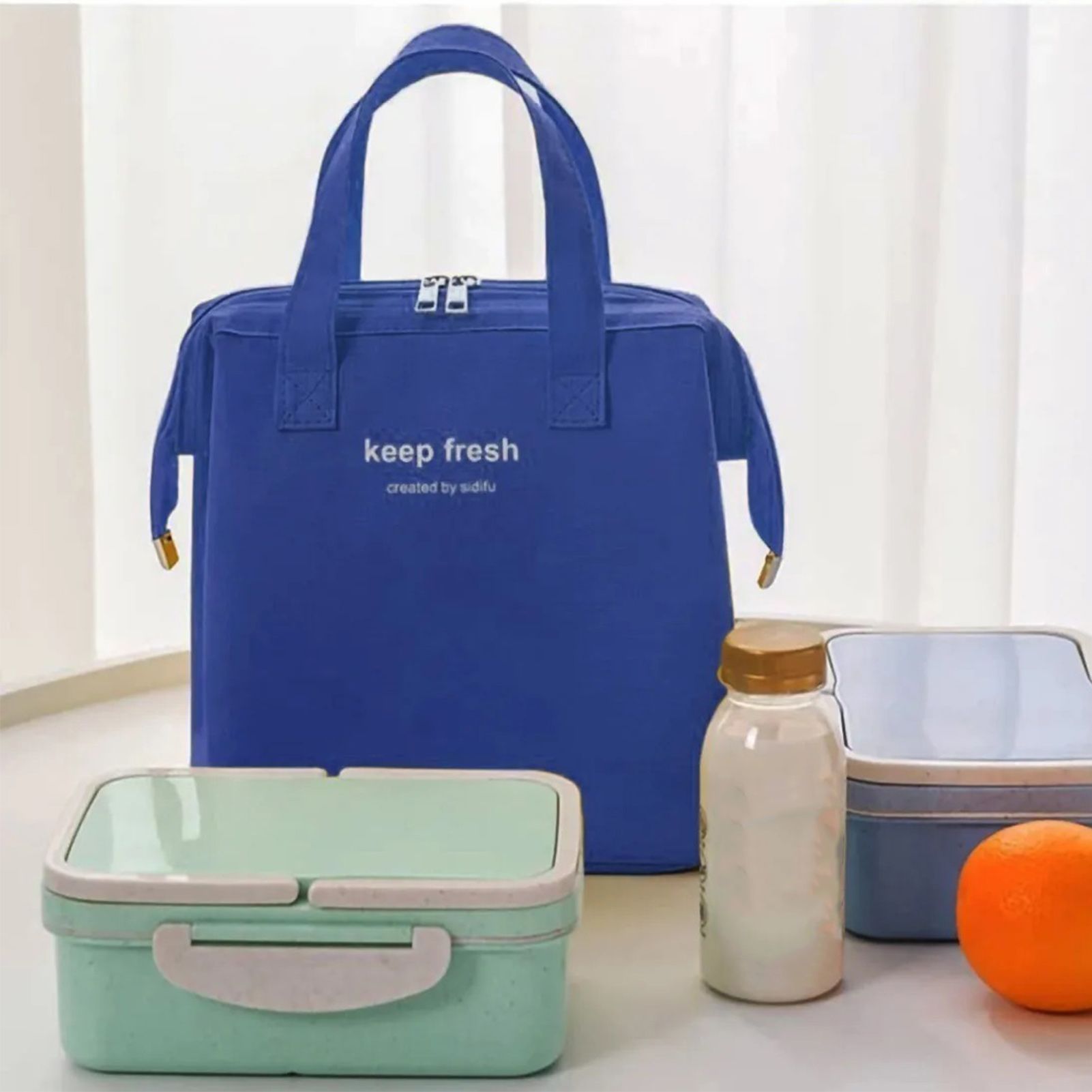 Insulated Lunch Bag Solid Color Oxford Cloth Waterproof Metal Zipper Portable view 5