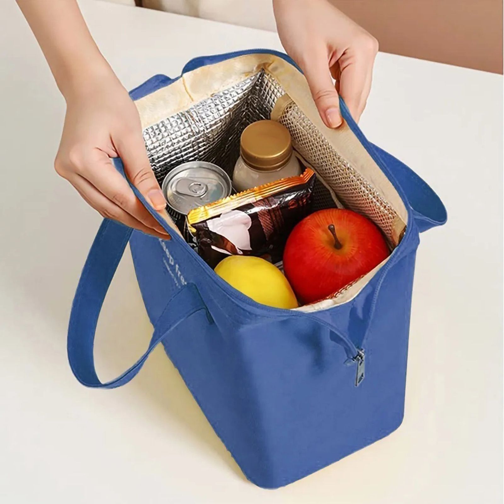 Insulated Lunch Bag Solid Color Oxford Cloth Waterproof Metal Zipper Portable view 7