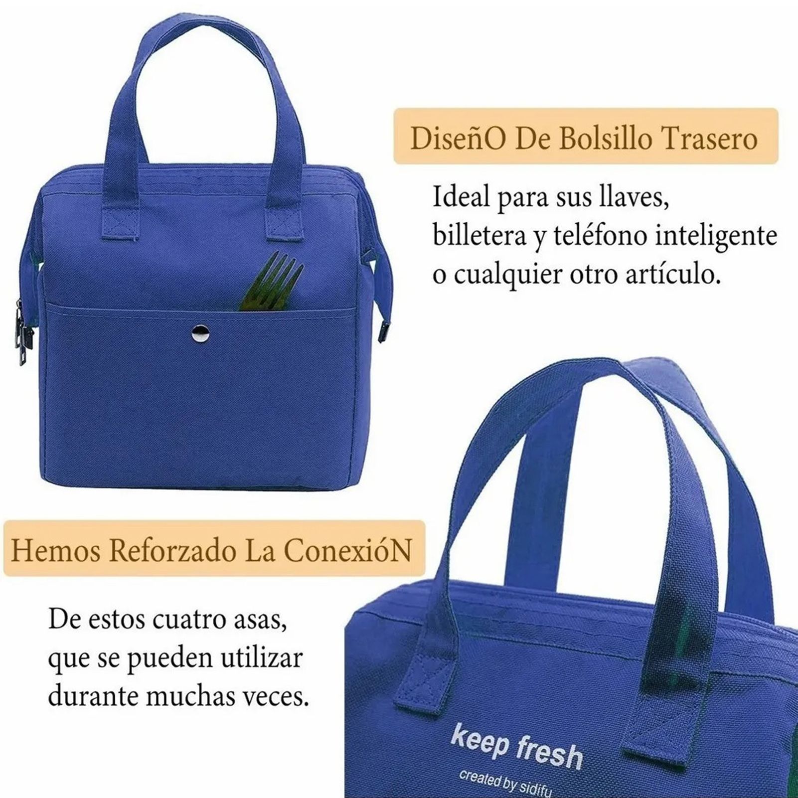 Insulated Lunch Bag Solid Color Oxford Cloth Waterproof Metal Zipper Portable view 8
