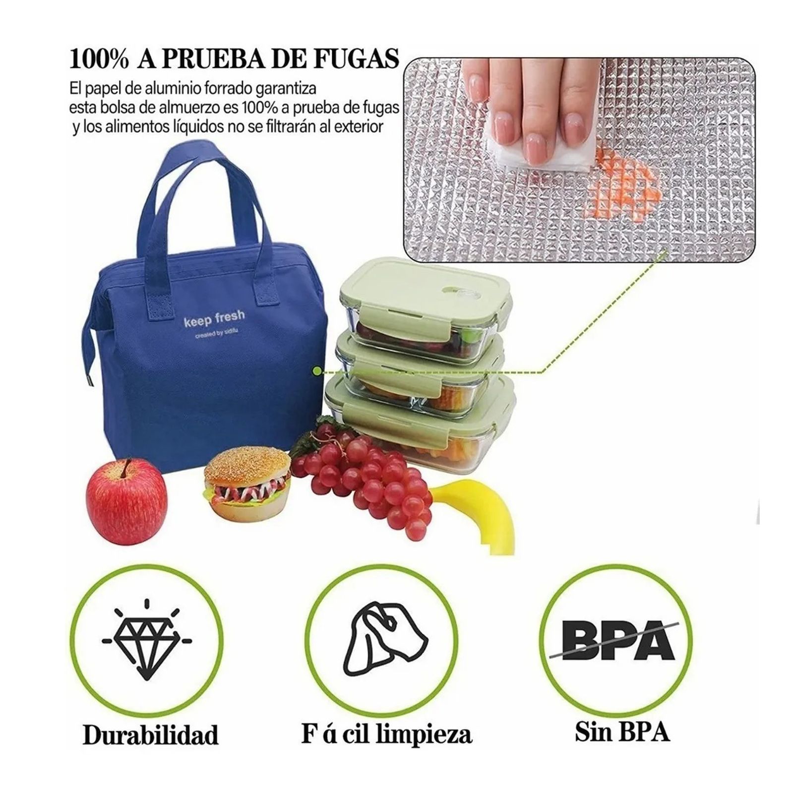 Insulated Lunch Bag Solid Color Oxford Cloth Waterproof Metal Zipper Portable view 9