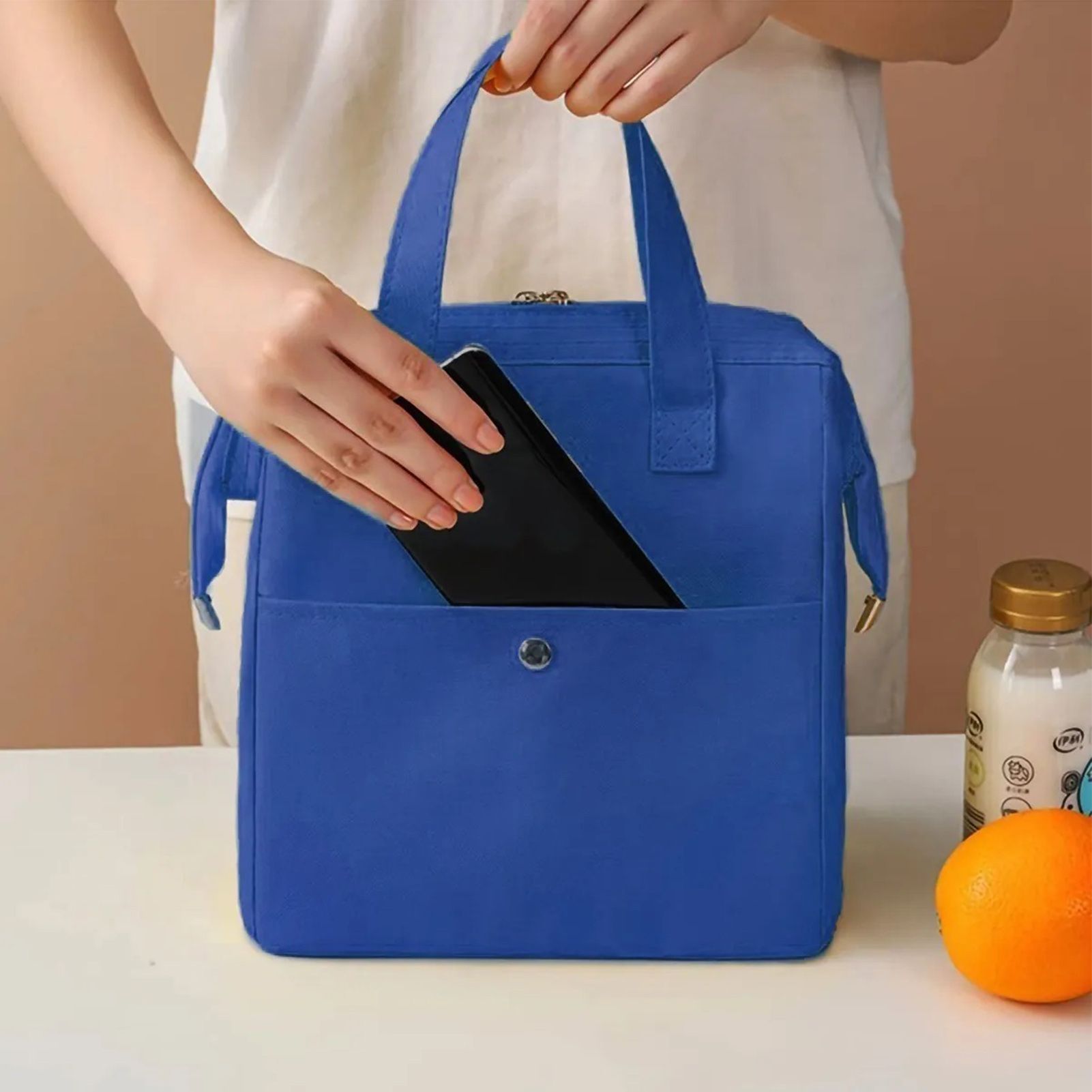 Insulated Lunch Bag Solid Color Oxford Cloth Waterproof Metal Zipper Portable view 13