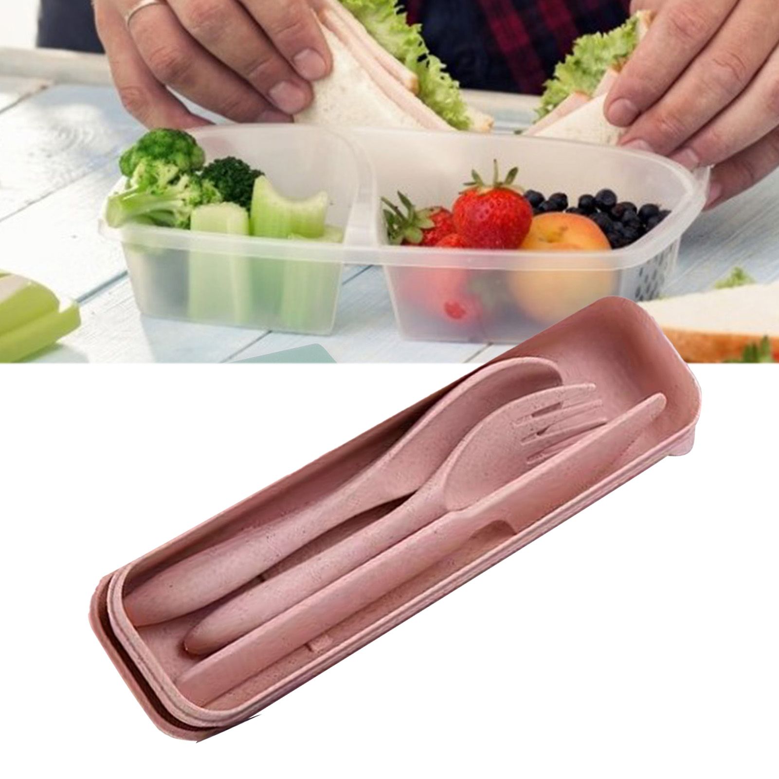 Wheat Straw Cutlery Set Modern Portable Fork Spoon Knife Tableware with Box view 5