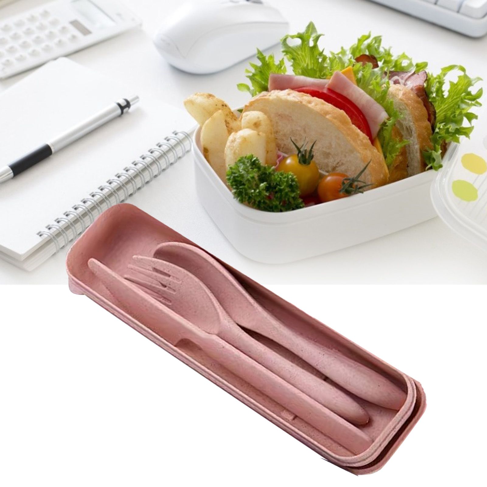 Wheat Straw Cutlery Set Modern Portable Fork Spoon Knife Tableware with Box view 6