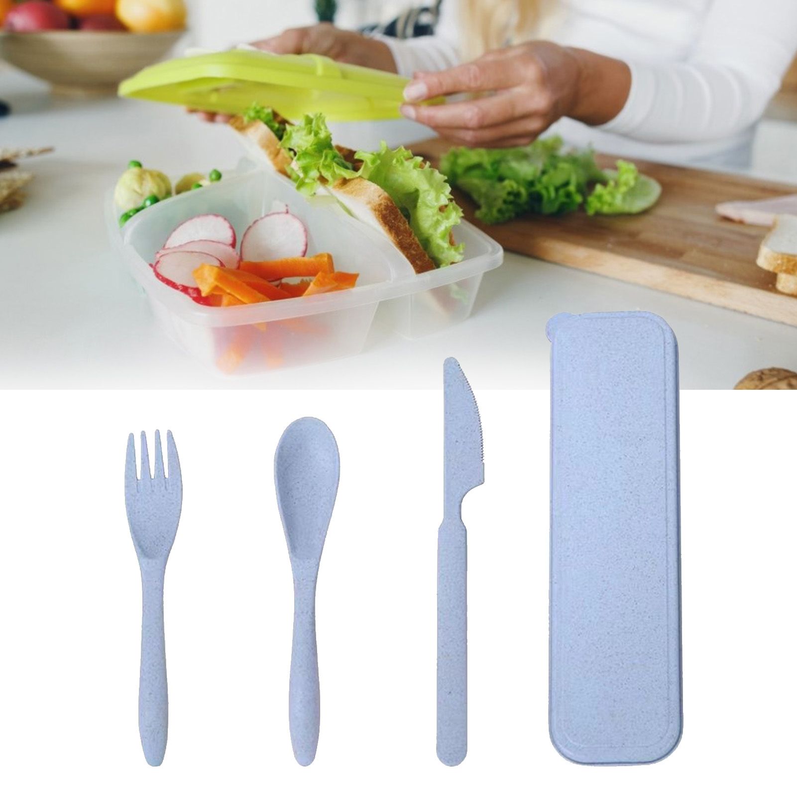 Wheat Straw Cutlery Set Modern Portable Fork Spoon Knife Tableware with Box view 5