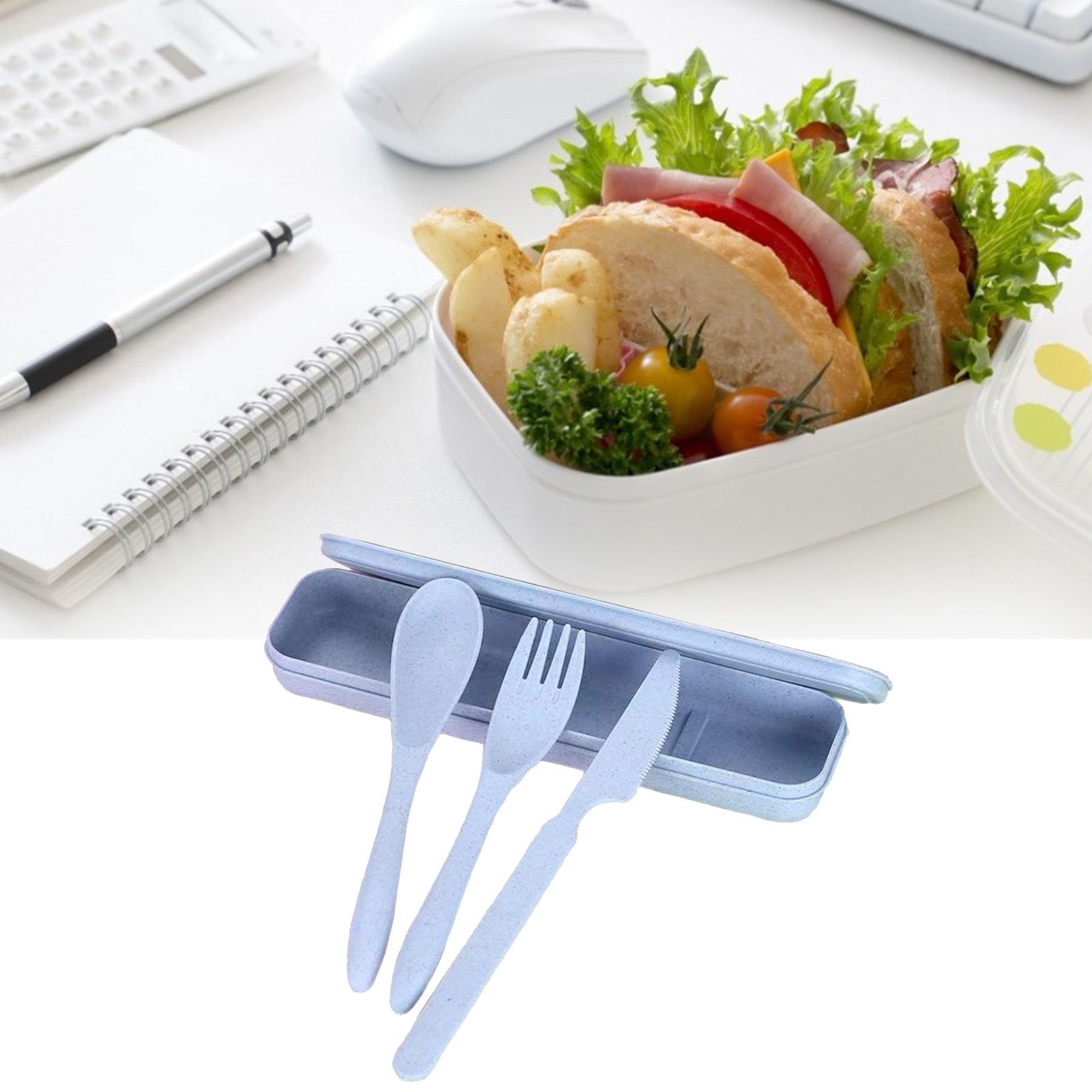Wheat Straw Cutlery Set Modern Portable Fork Spoon Knife Tableware with Box view 6
