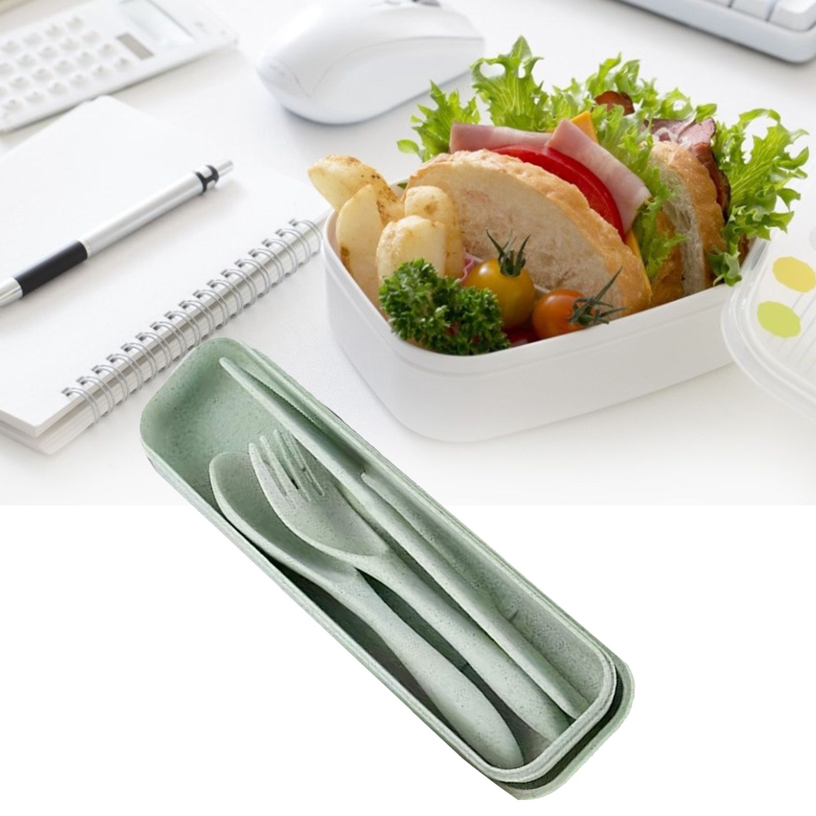 Wheat Straw Cutlery Set Modern Portable Fork Spoon Knife Tableware with Box view 5