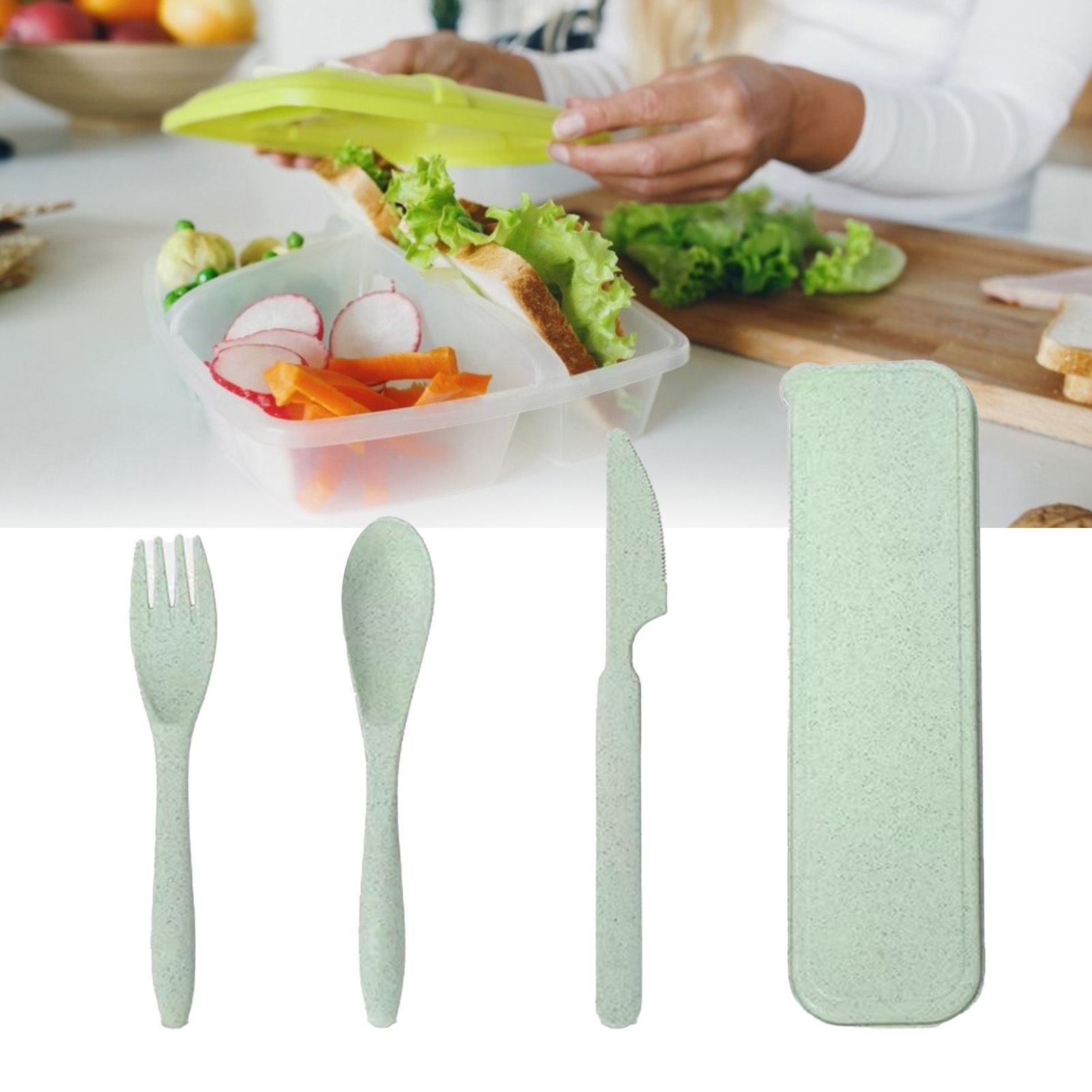 Wheat Straw Cutlery Set Modern Portable Fork Spoon Knife Tableware with Box view 6