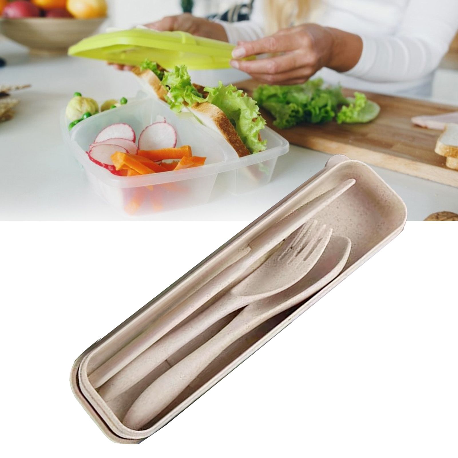 Wheat Straw Cutlery Set Modern Portable Fork Spoon Knife Tableware with Box view 11
