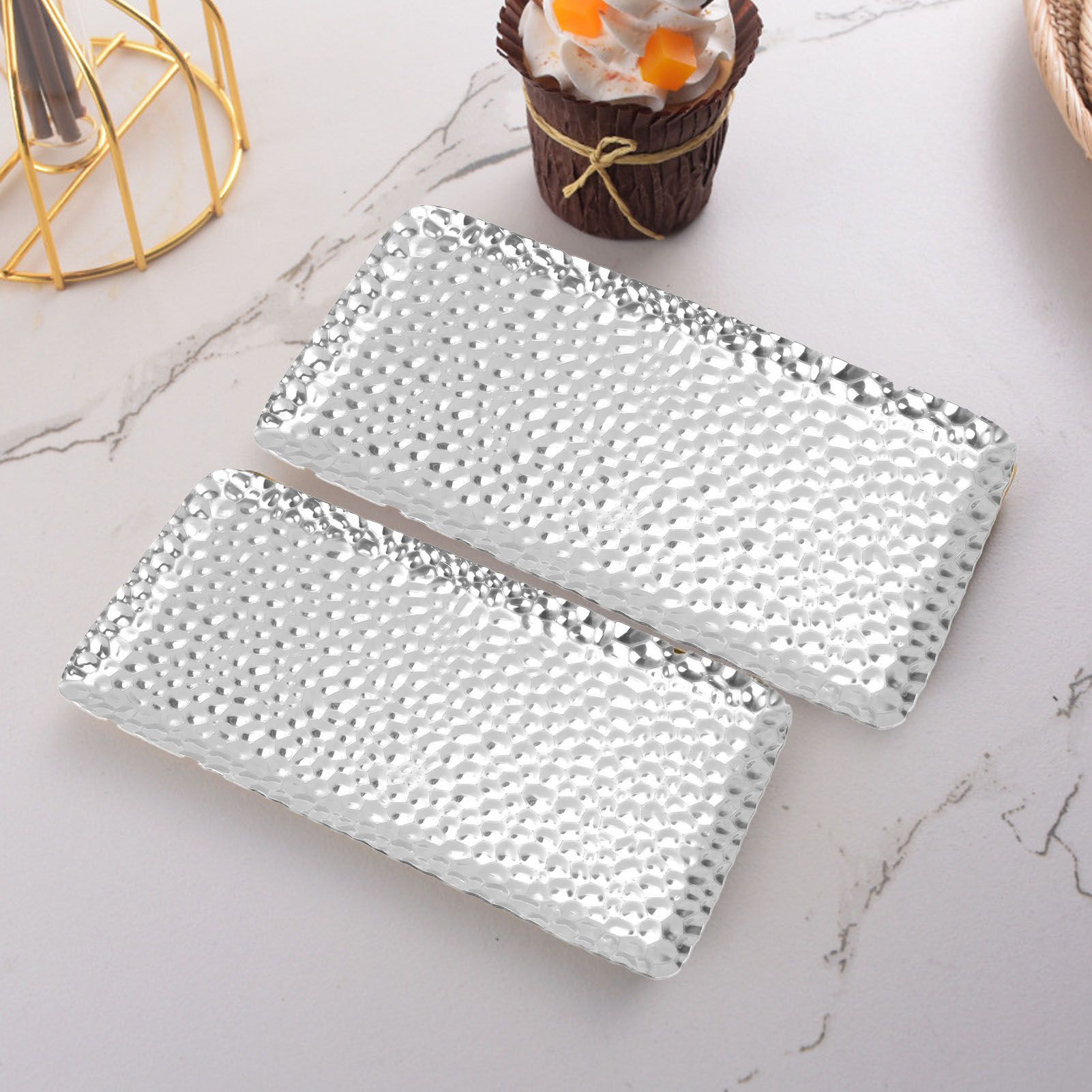 Hammered Tray Exquisite Odorless Stainless Steel Serving Tray for Living Room view 11
