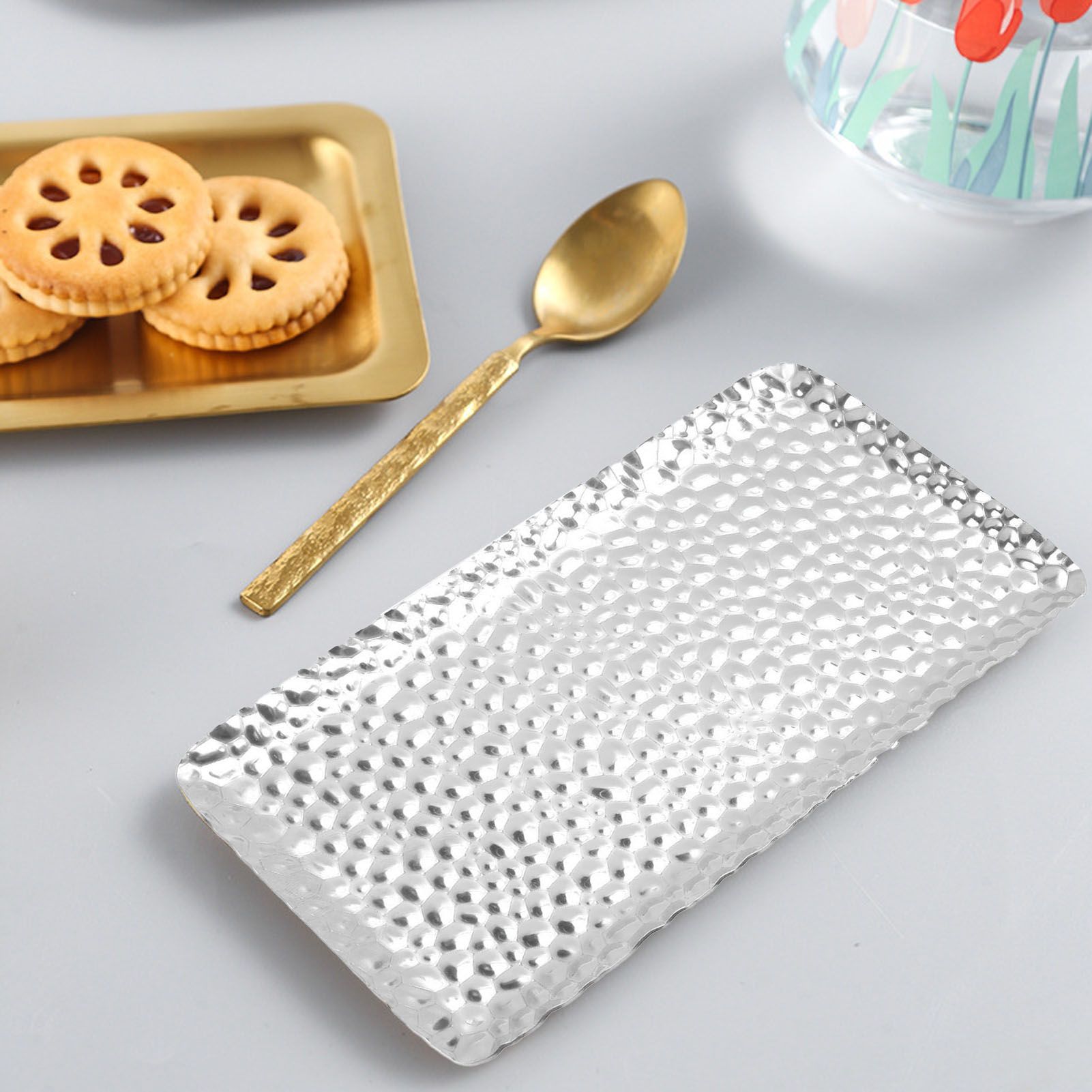 Hammered Tray Exquisite Odorless Stainless Steel Serving Tray for Living Room view 12