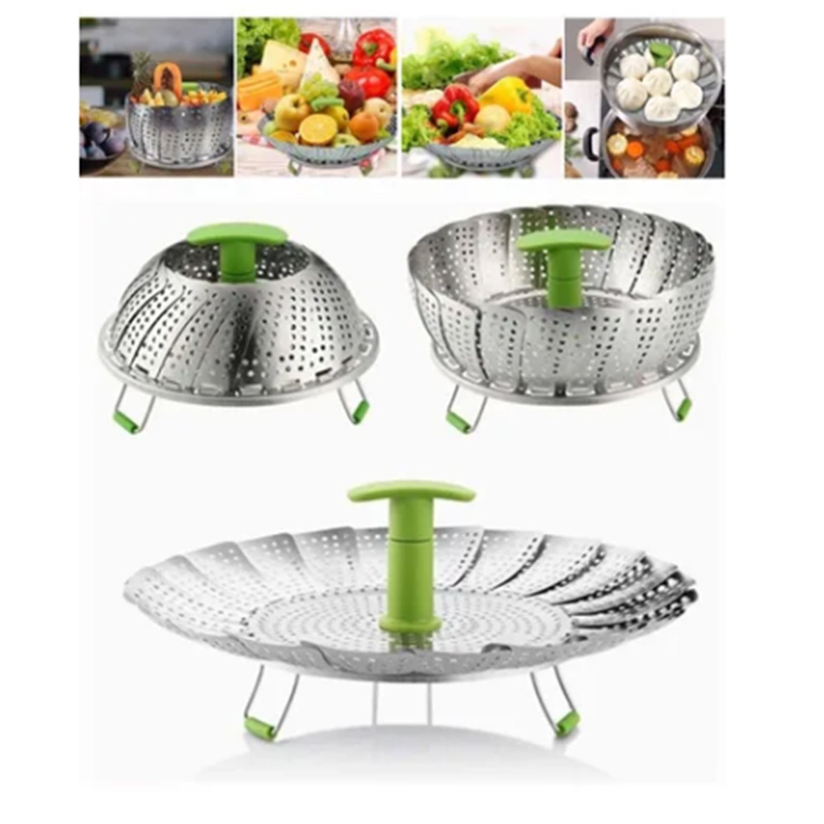 Steam Basket Stainless Steel Folding Vegetable Steam Basket with ABS Handle view 5