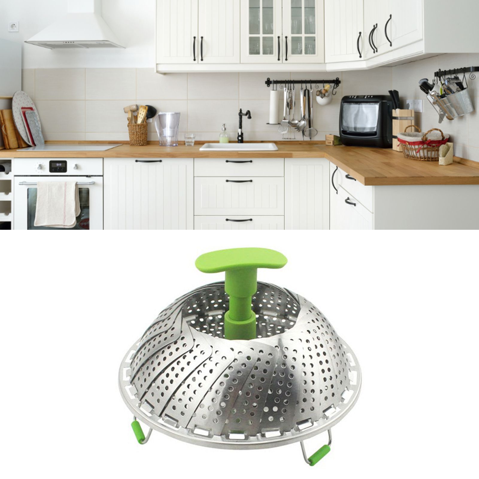 Steam Basket Stainless Steel Folding Vegetable Steam Basket with ABS Handle view 6