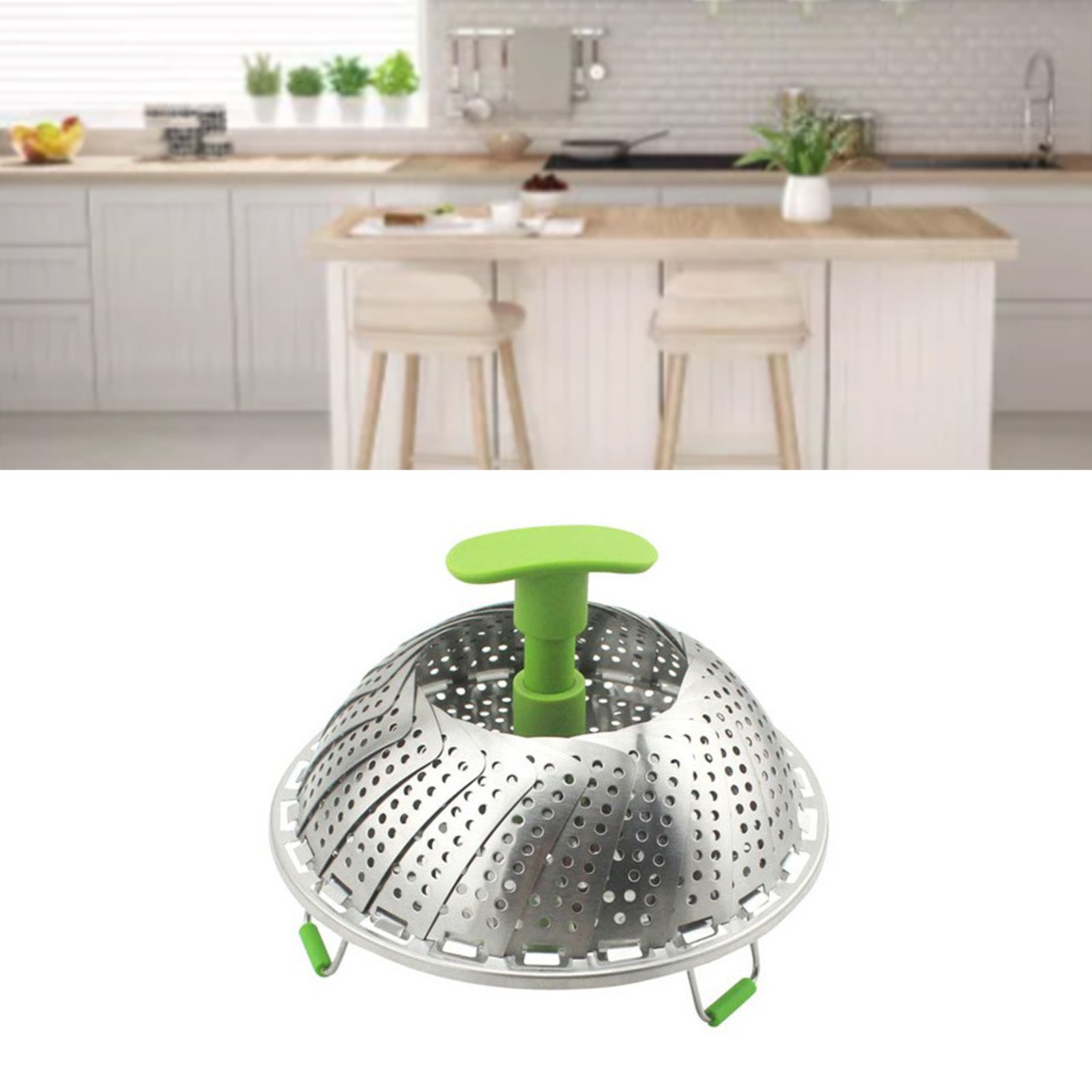 Steam Basket Stainless Steel Folding Vegetable Steam Basket with ABS Handle view 11