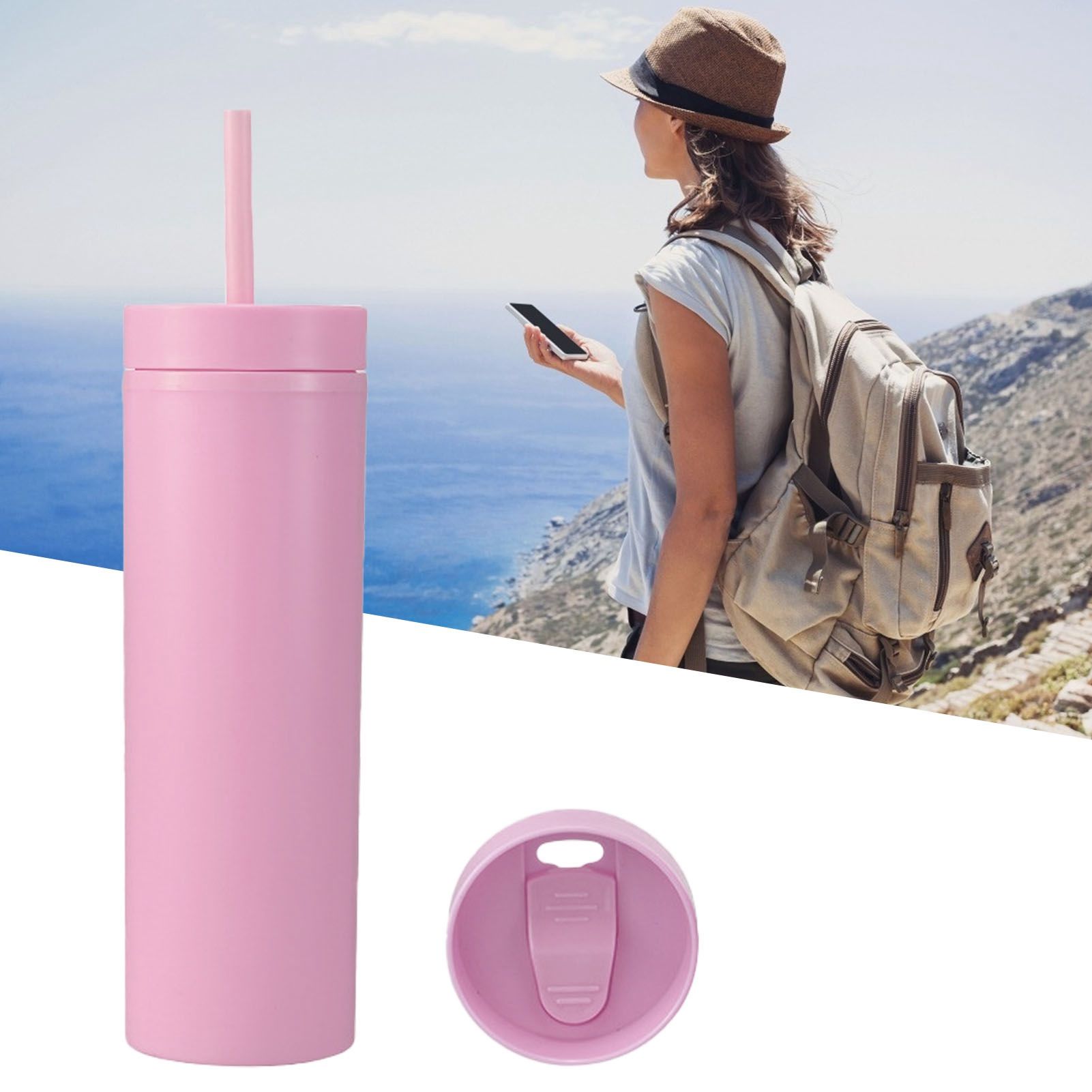 16oz Plastic Tumblers with Lids and Straws Frosting Matte Plastic Drinking view 6
