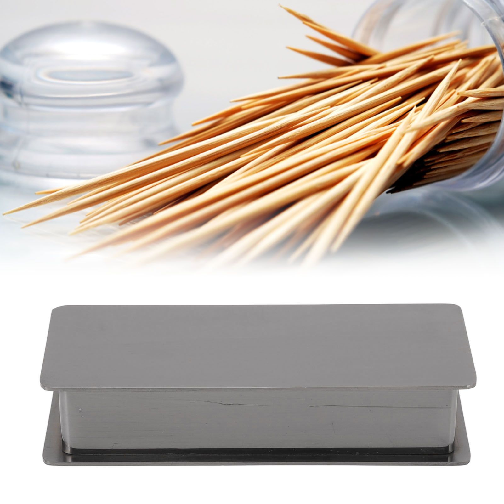 Toothpick Holder Stainless Steel Rectangular Toothpick Holder with Lid for view 11
