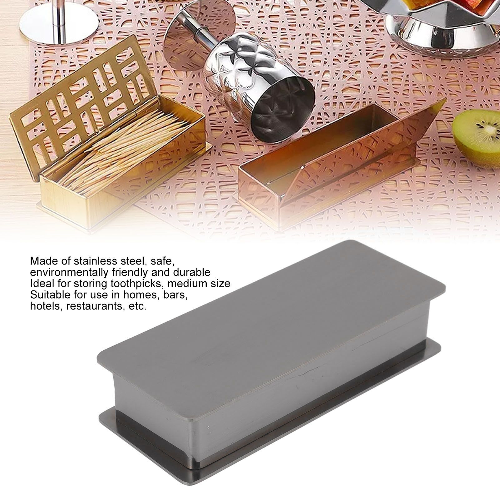Toothpick Holder Stainless Steel Rectangular Toothpick Holder with Lid for view 15