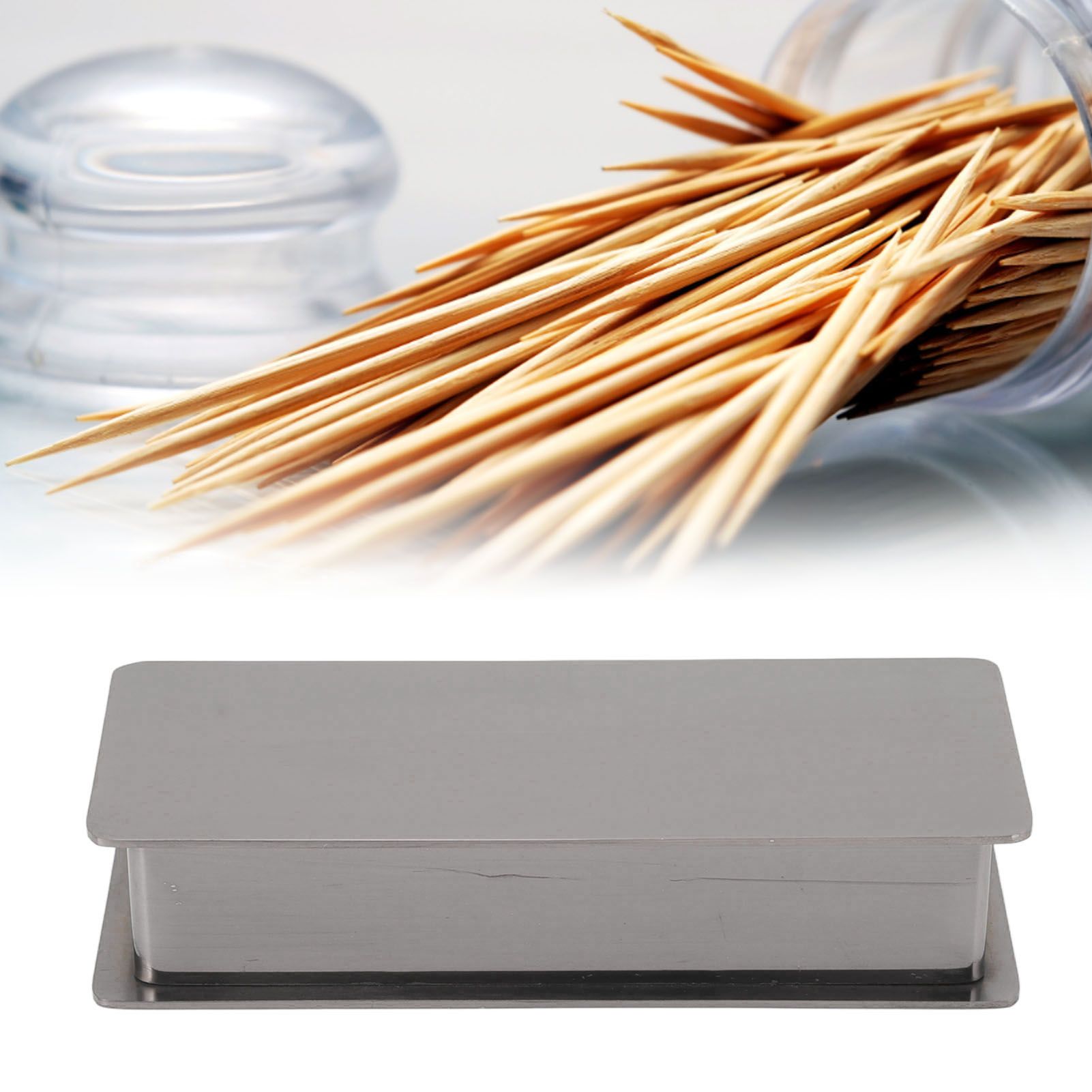 Toothpick Holder Stainless Steel Rectangular Toothpick Holder with Lid for view 11