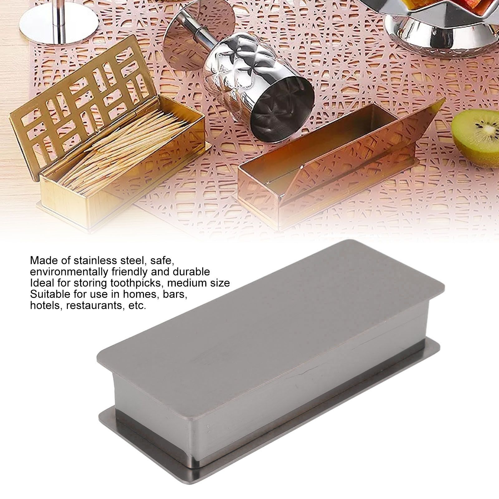 Toothpick Holder Stainless Steel Rectangular Toothpick Holder with Lid for view 15