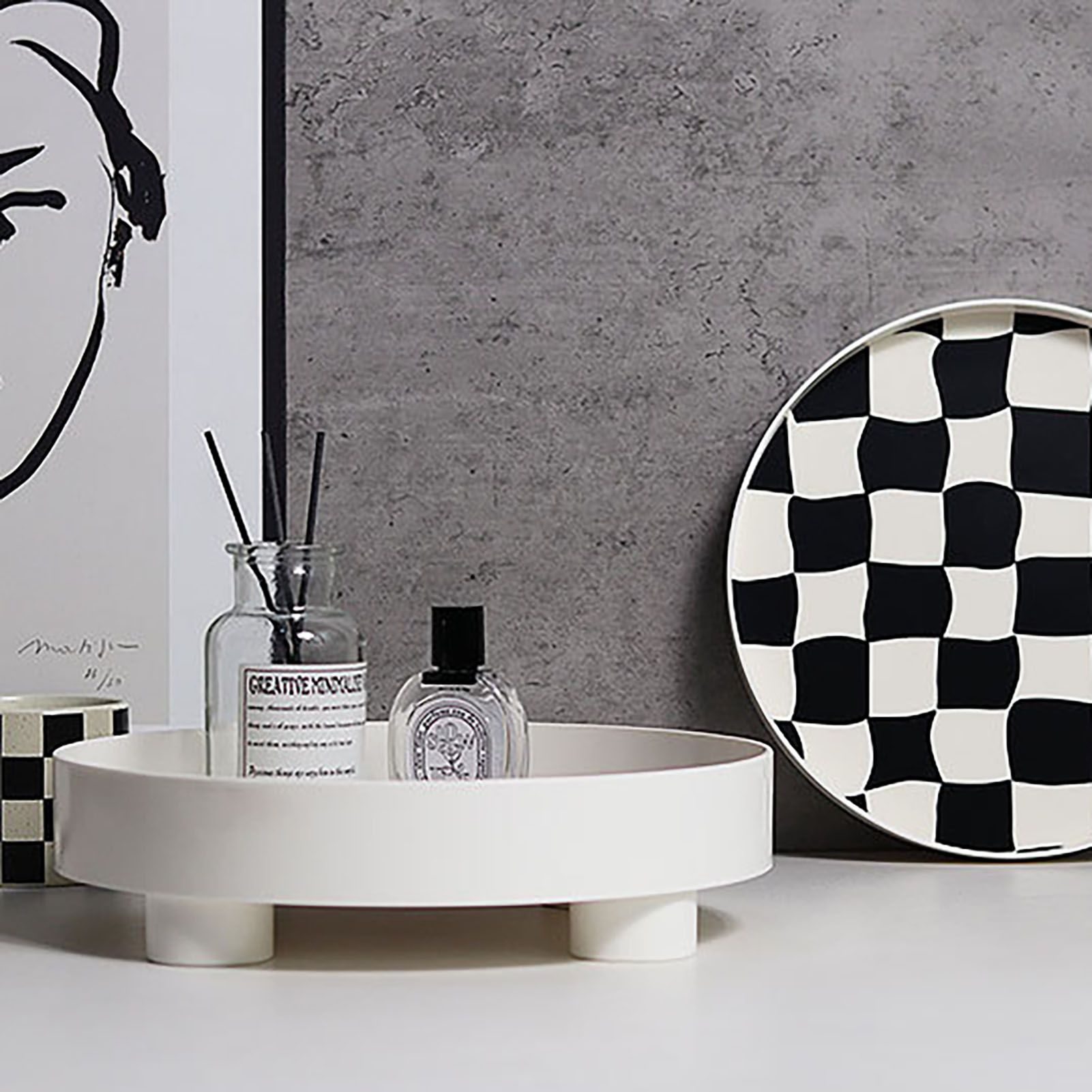 Round Storage Organizer Tray Checkerboard Design Plate Container Tray for view 6