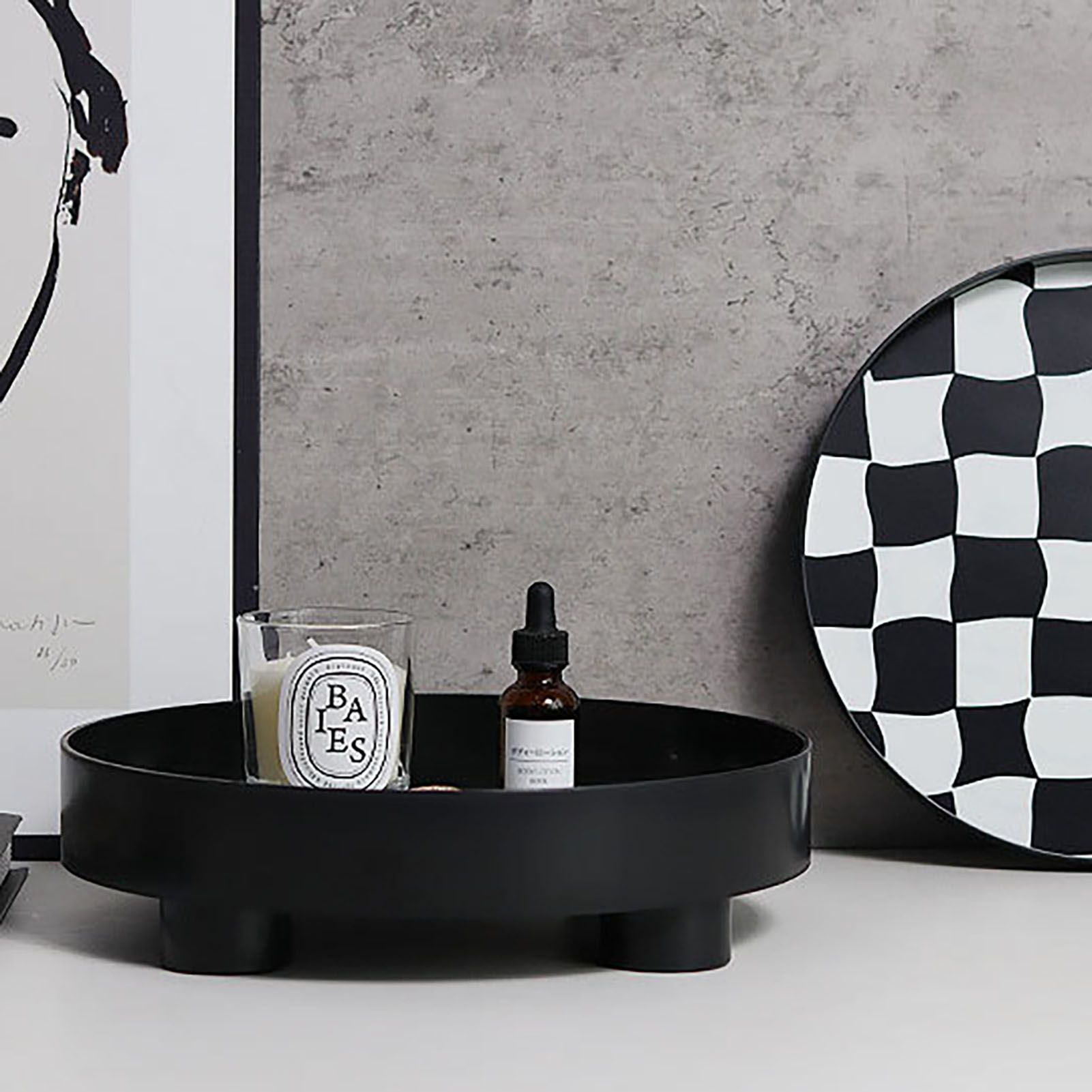 Round Storage Organizer Tray Checkerboard Design Plate Container Tray for view 6