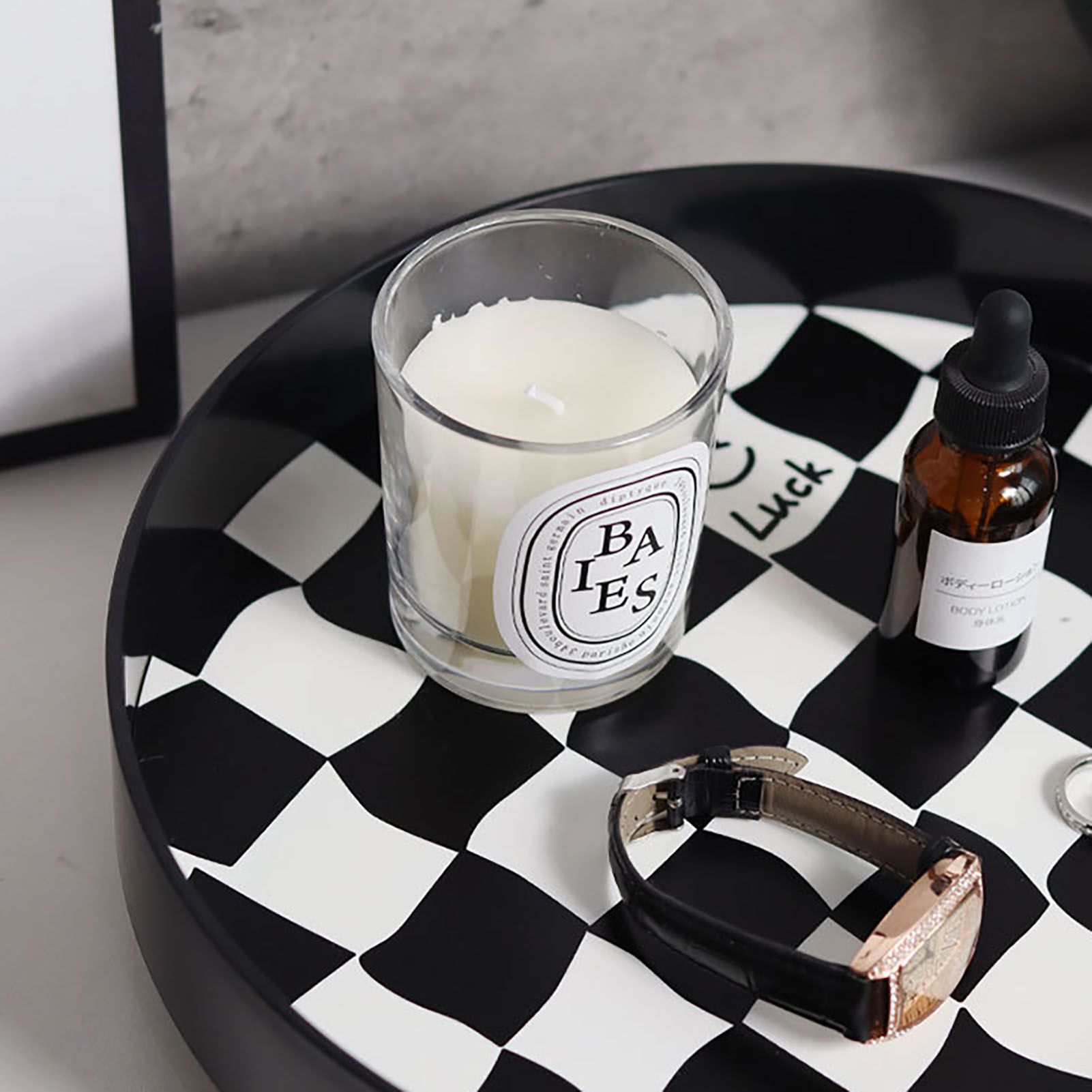 Round Storage Organizer Tray Checkerboard Design Plate Container Tray for view 8