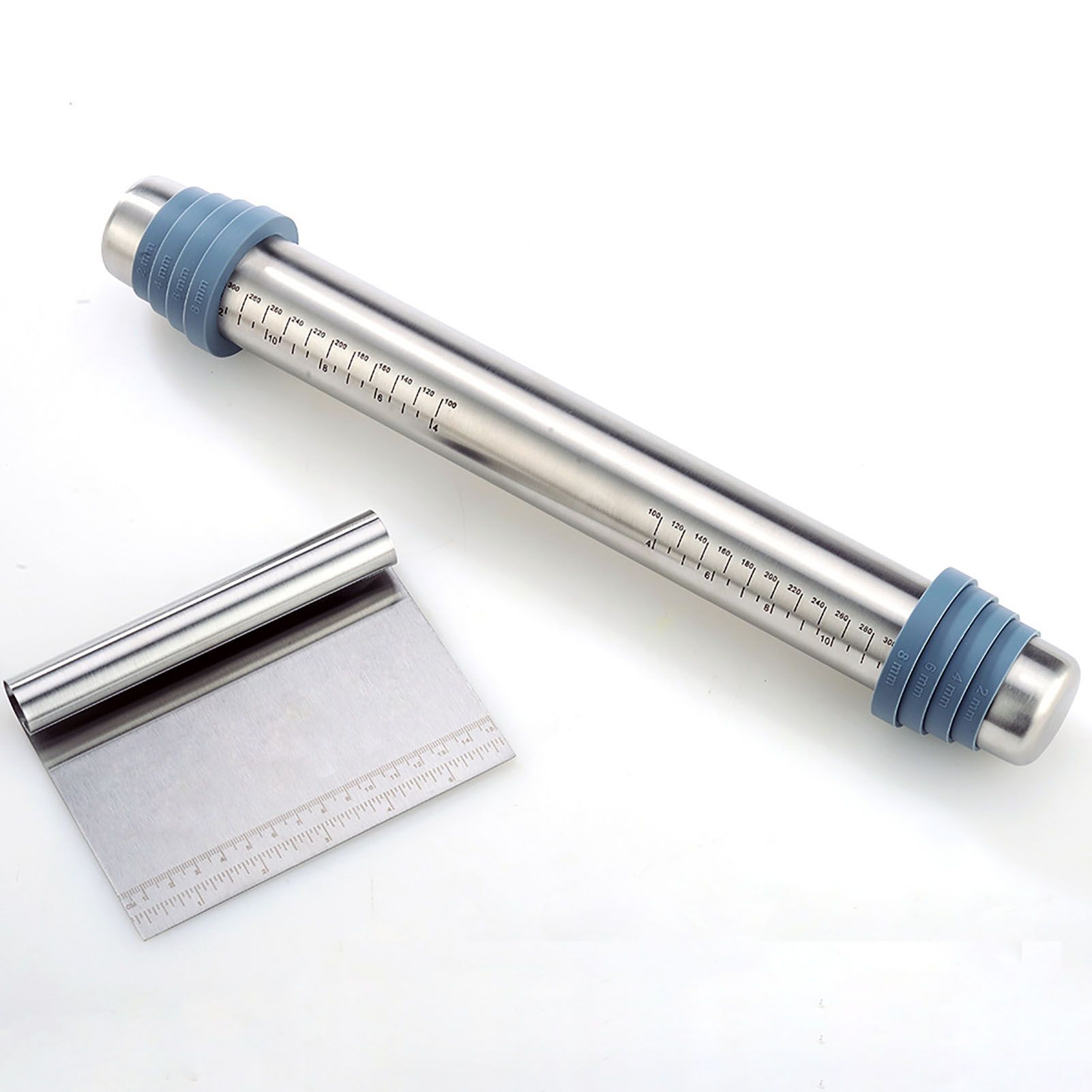 Adjustable Thicknes Flour Rolling Pin with Scale Mat Dough Scraper 430 view 3
