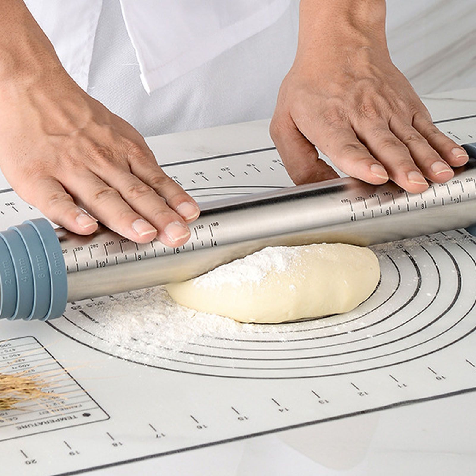 Adjustable Thicknes Flour Rolling Pin with Scale Mat Dough Scraper 430 view 5