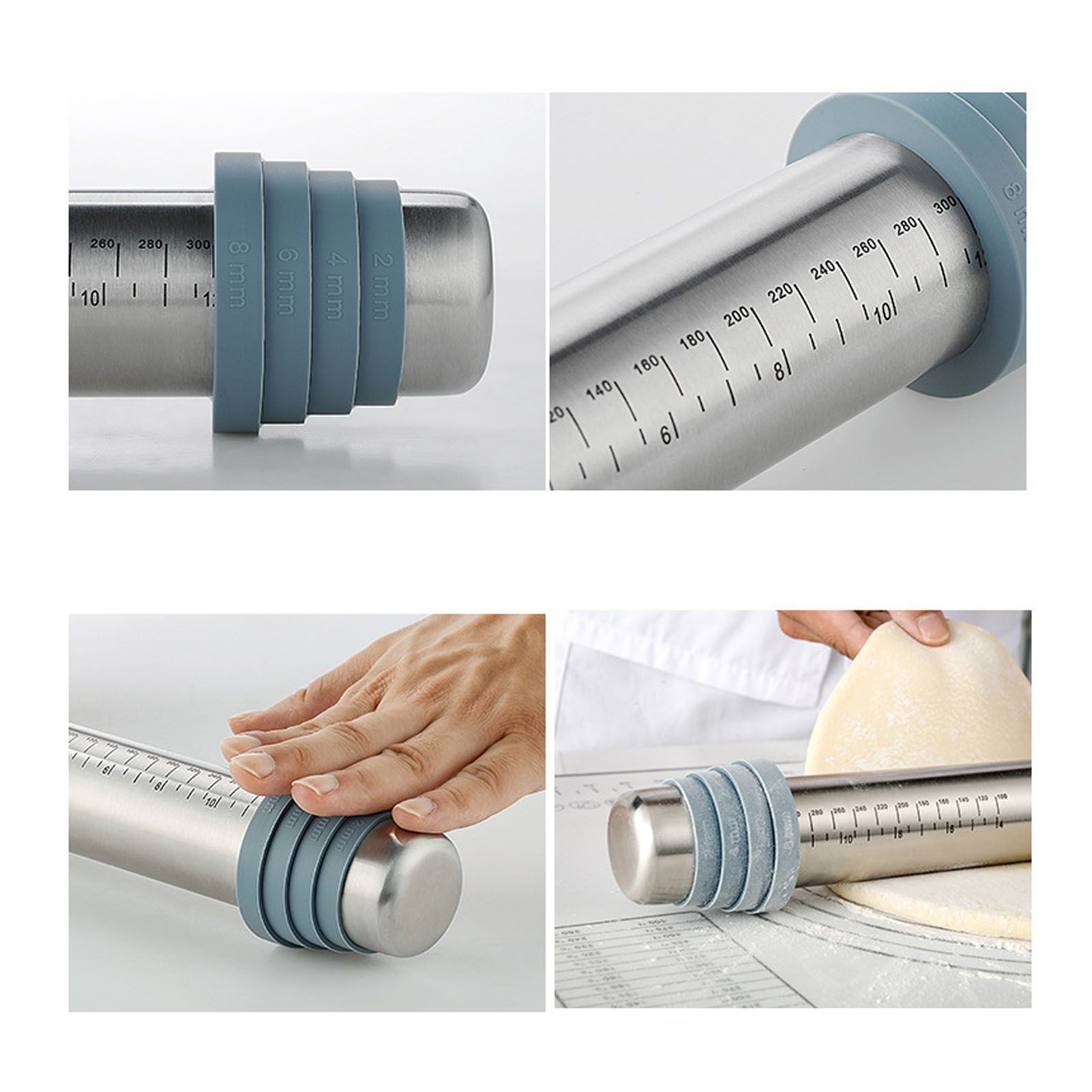 Adjustable Thicknes Flour Rolling Pin with Scale Mat Dough Scraper 430 view 6