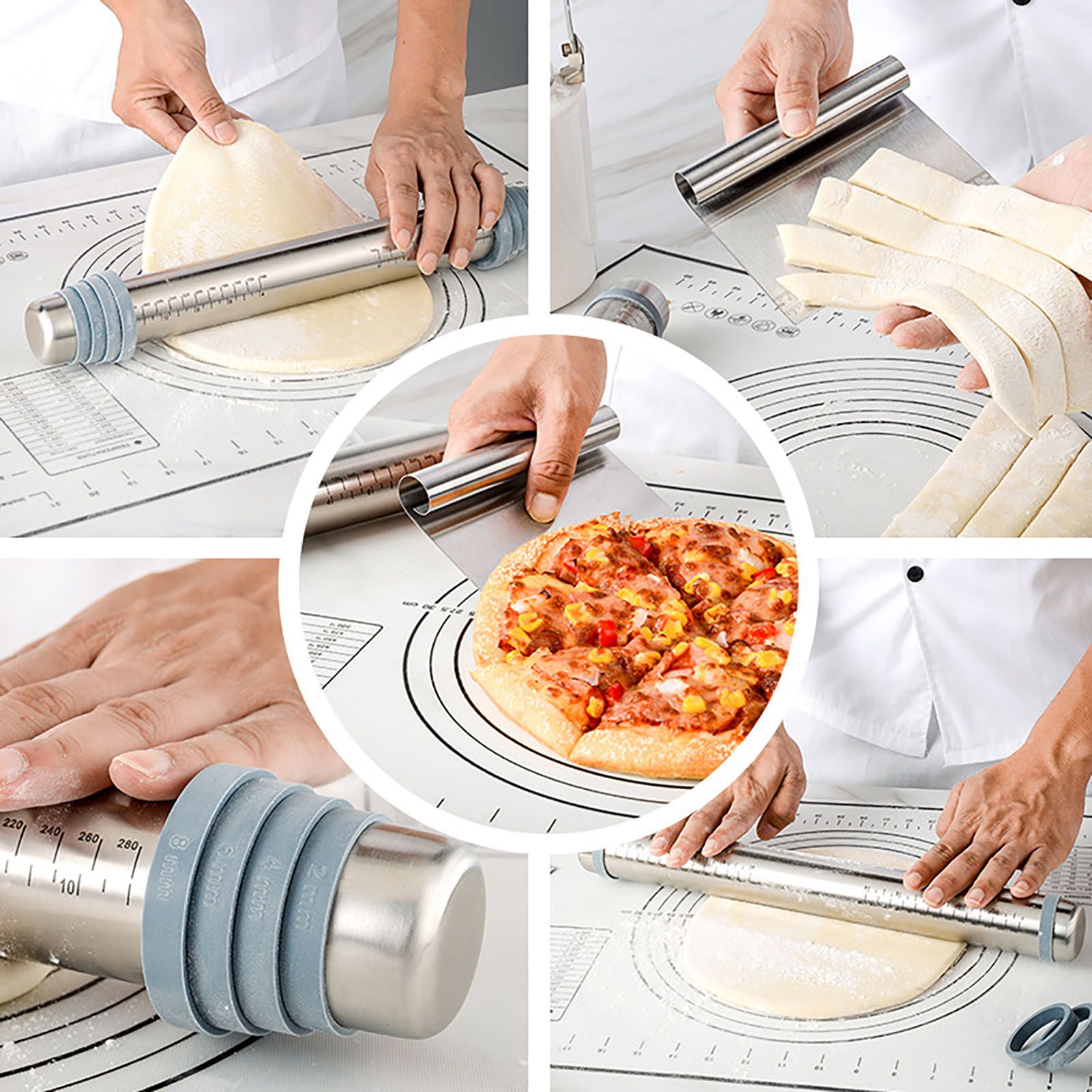 Adjustable Thicknes Flour Rolling Pin with Scale Mat Dough Scraper 430 view 13