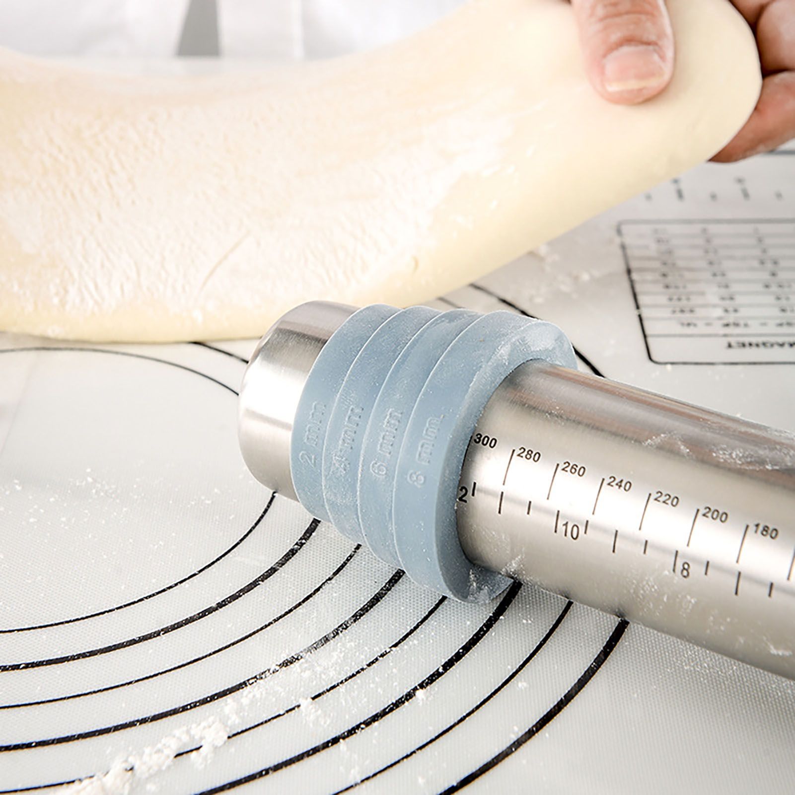 Adjustable Thicknes Flour Rolling Pin with Scale Mat Dough Scraper 430 view 14