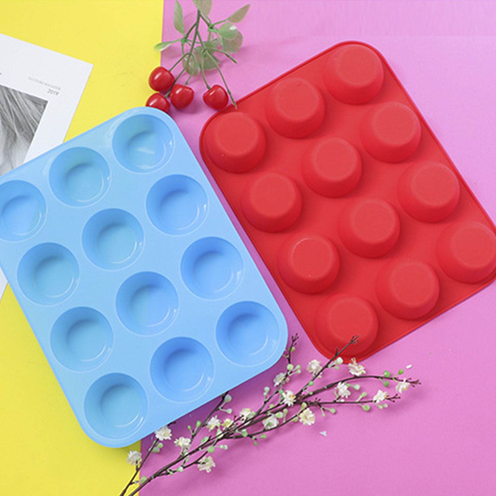 12 Cupcake Pan Soft Silicone Round Shape Easy Release Muffin Pan for Cupcake view 10