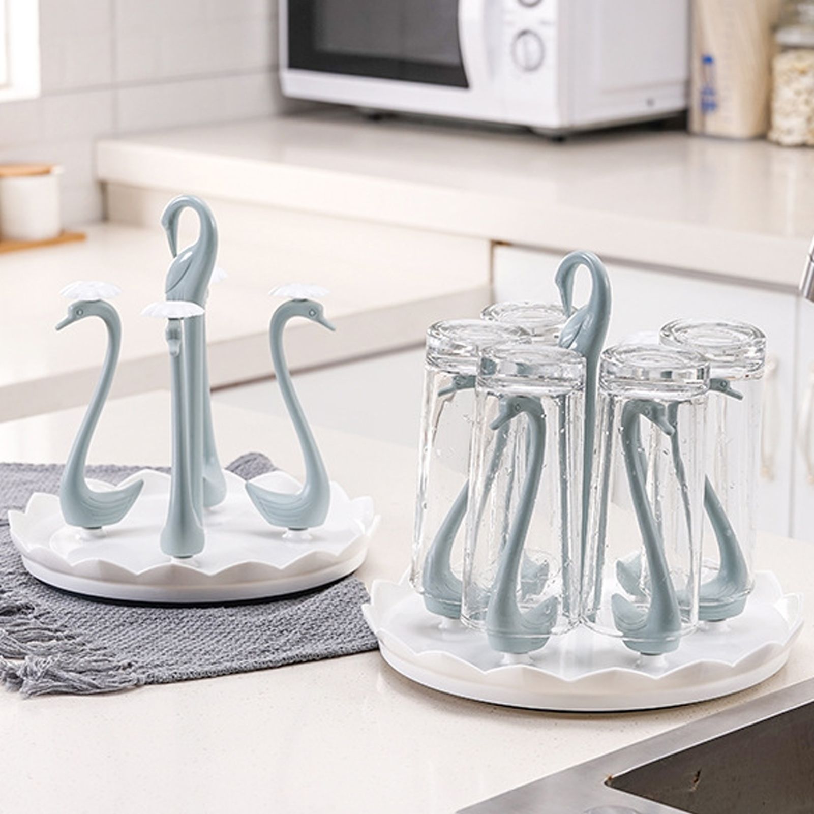 Swan Cup Holder with Rotating Drip Tray Plastic Rotatable Drinking Cup Drainer view 5