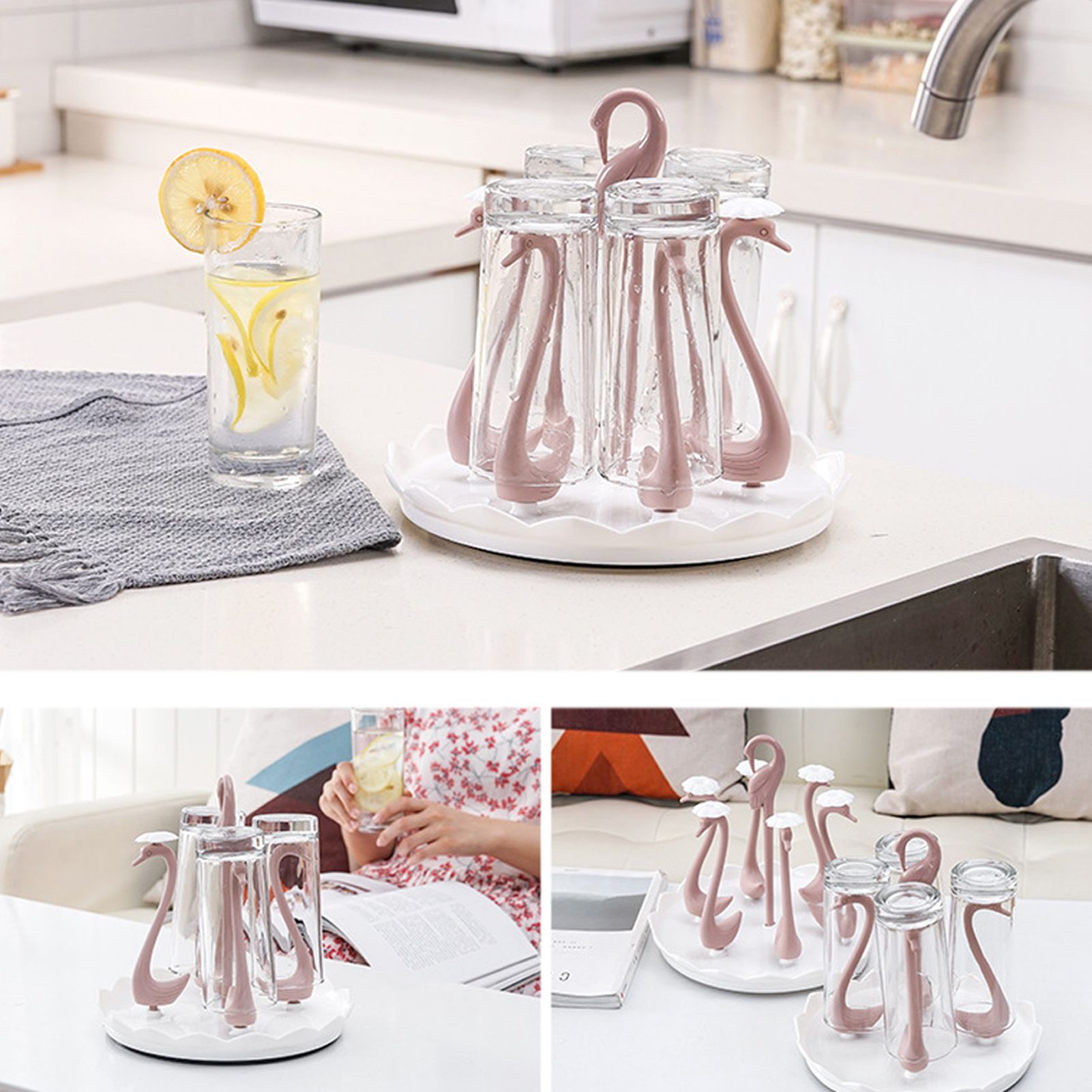 Swan Cup Holder with Rotating Drip Tray Plastic Rotatable Drinking Cup Drainer view 11